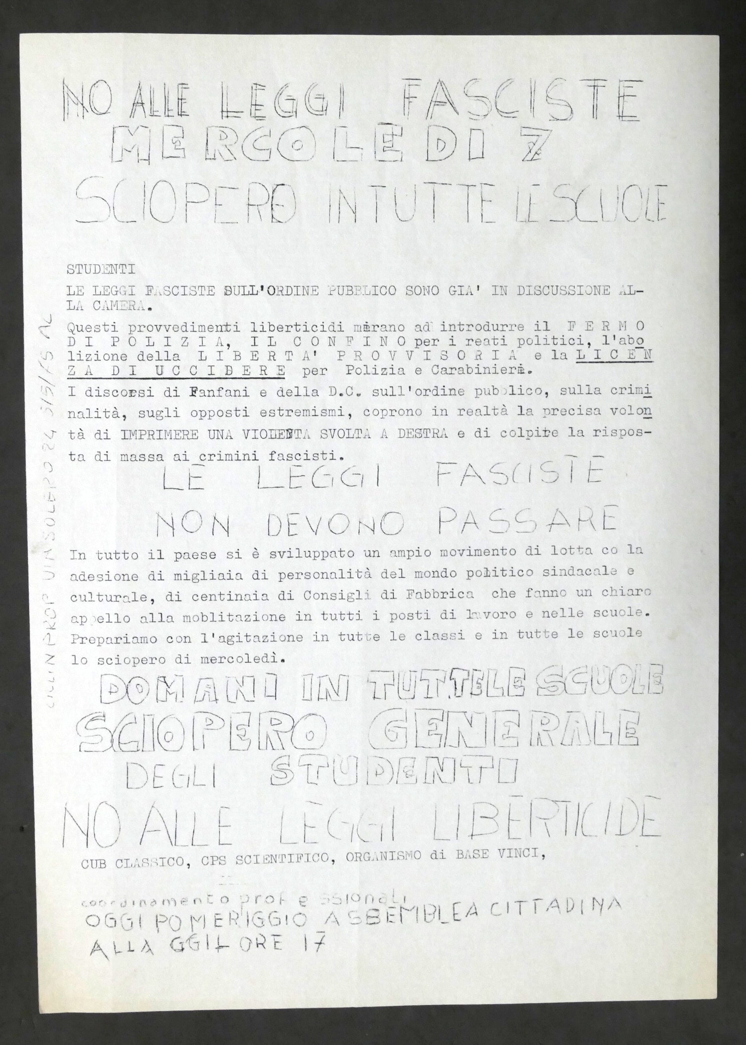 Volantino Collettivi Studenteschi - Sciopero Generale degli Studenti - 1975