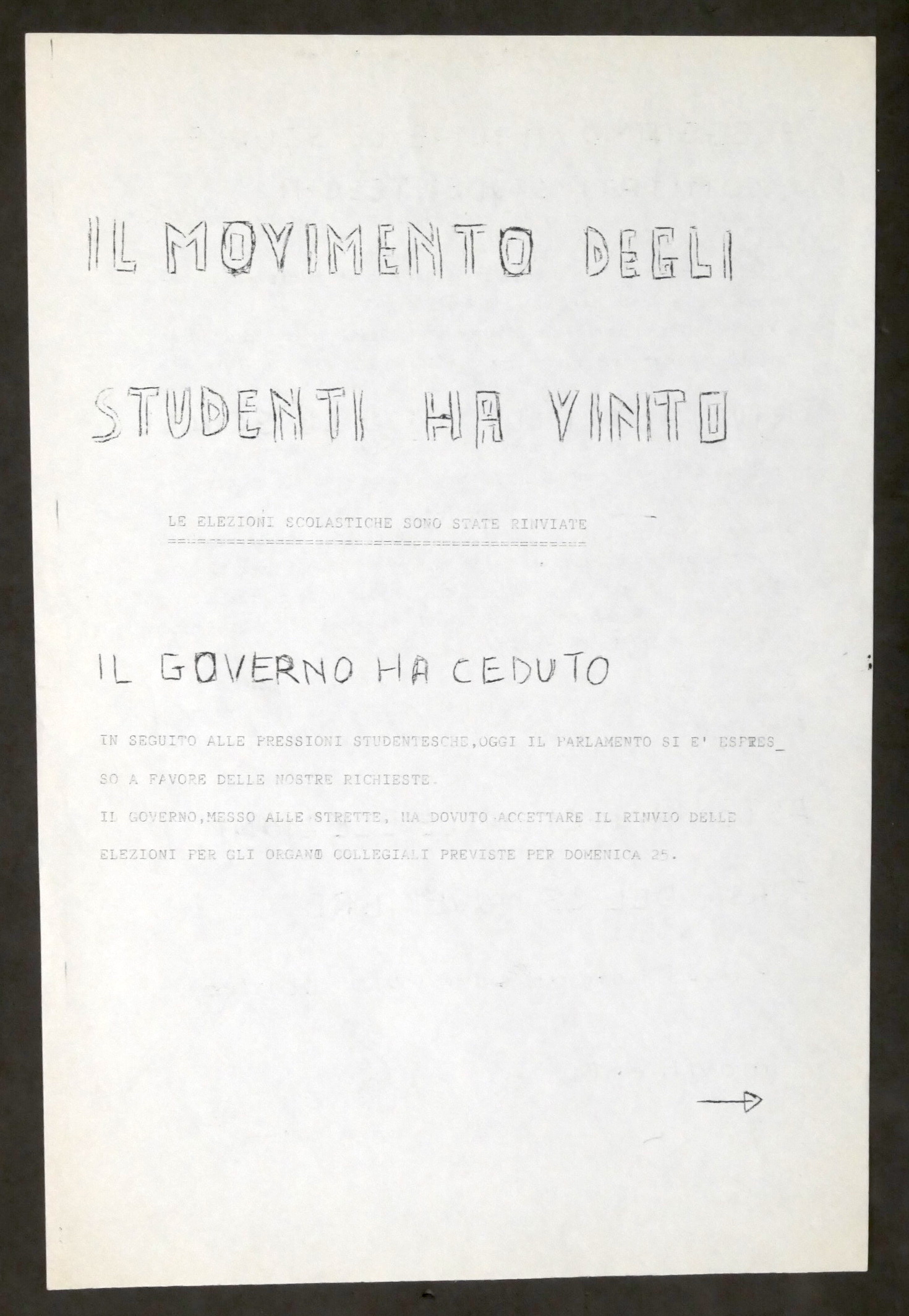 Volantino Comitato Studentesco di Alessandria - il Governo ha ceduto …