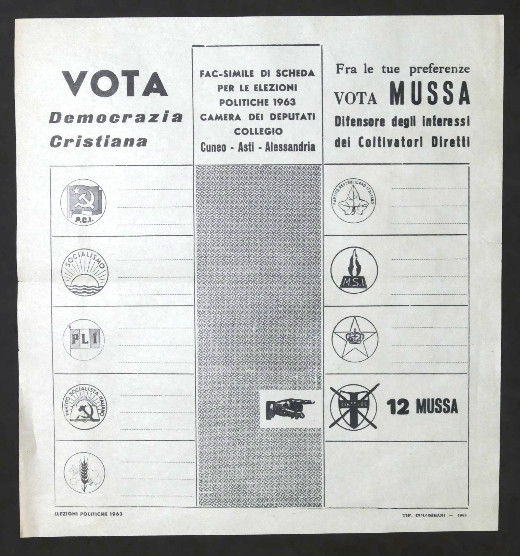 Volantino Democrazia Cristiana Elezioni Politiche Camera Deputati - Mussa - …