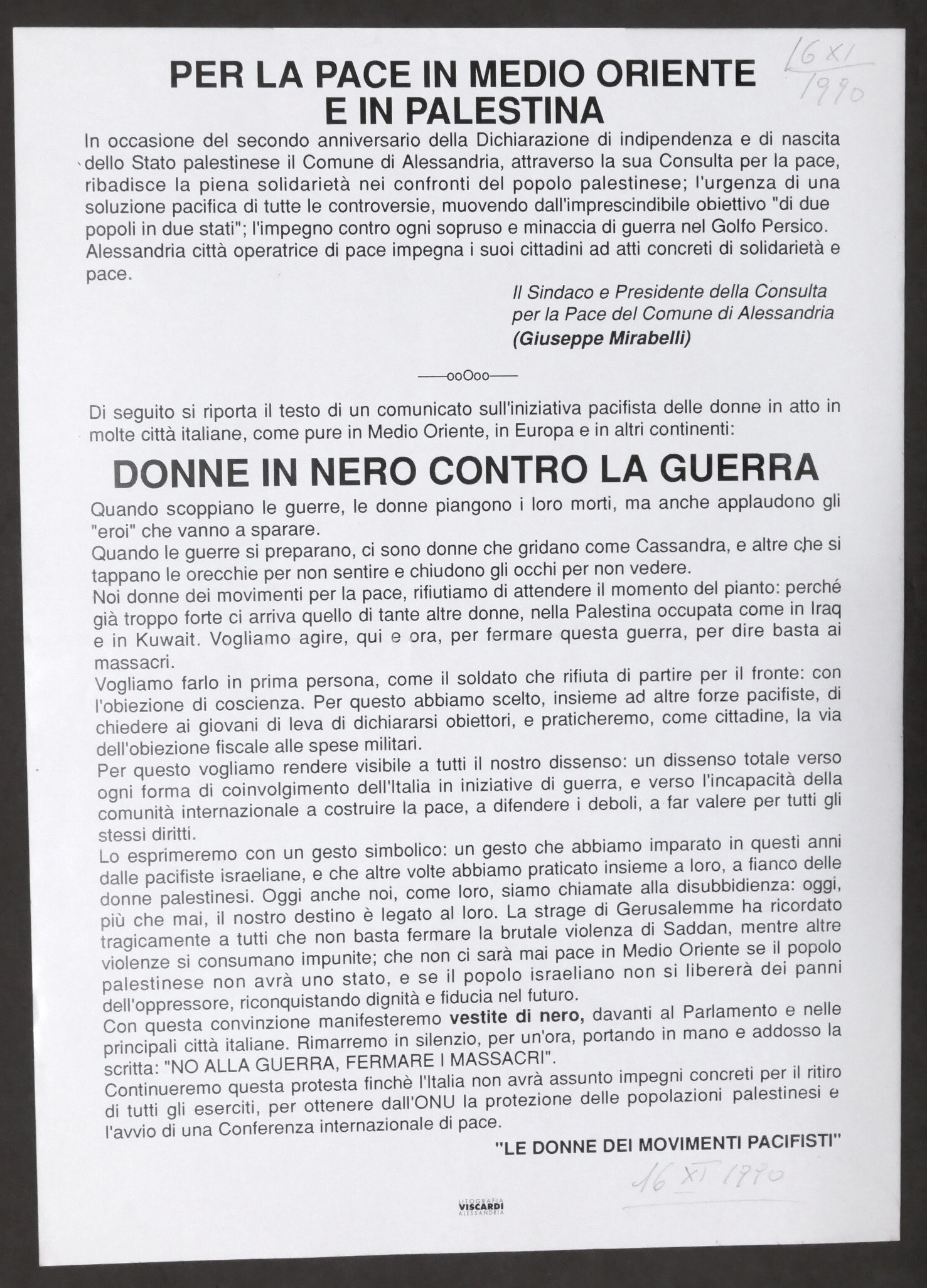 Volantino Donne Movimenti Pacifisti - Alessandria - Pace in Medio …
