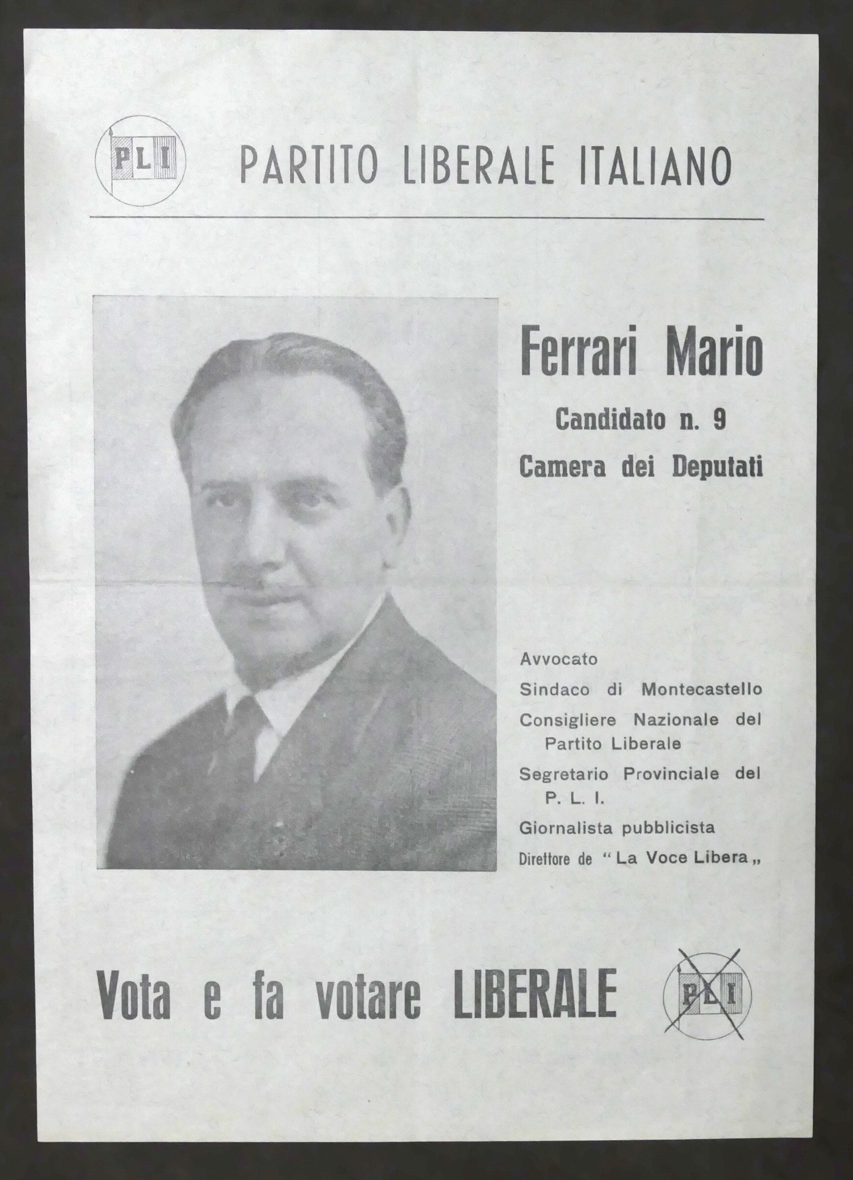 Volantino Elezioni Deputati - Partito Liberale Italiano - Ferrari Mario …
