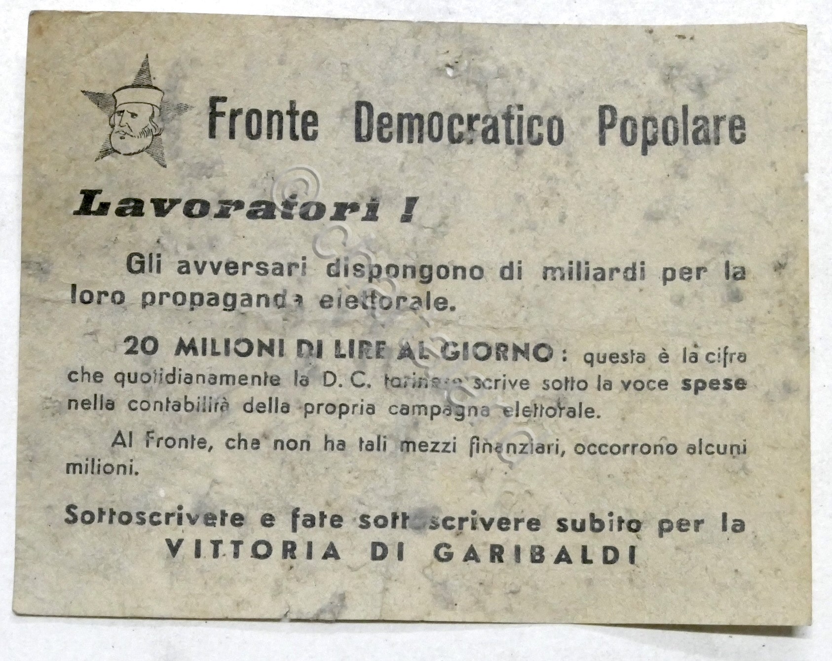 Volantino Fronte Democratico Popolare - Elezioni politiche 1948
