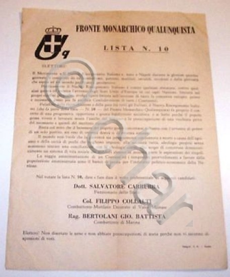 Volantino Fronte Monarchico Uomo Qualunque - 1948