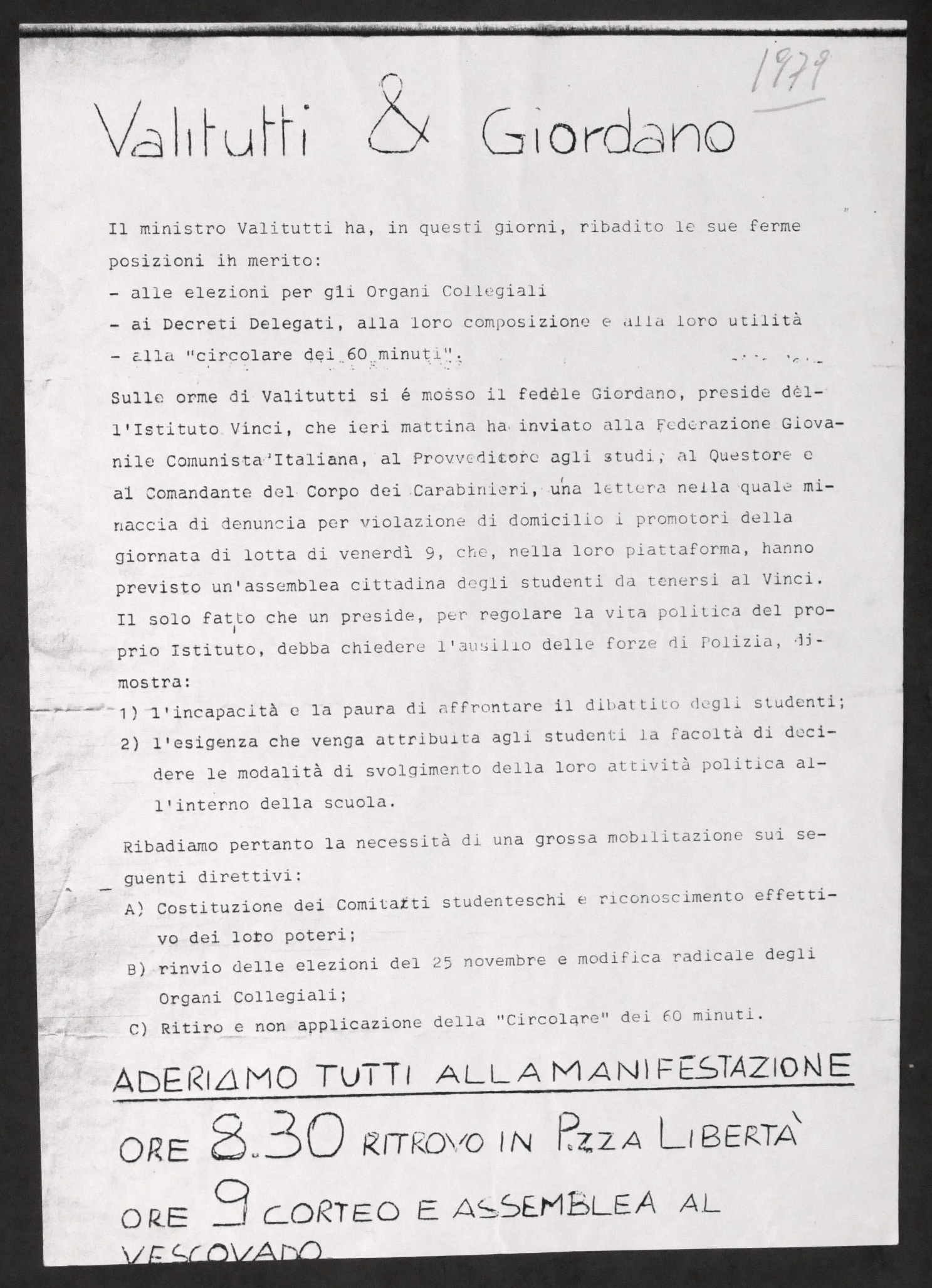 Volantino Nucleo Studenti del Vinci di Alessandria - Manifestazione - …