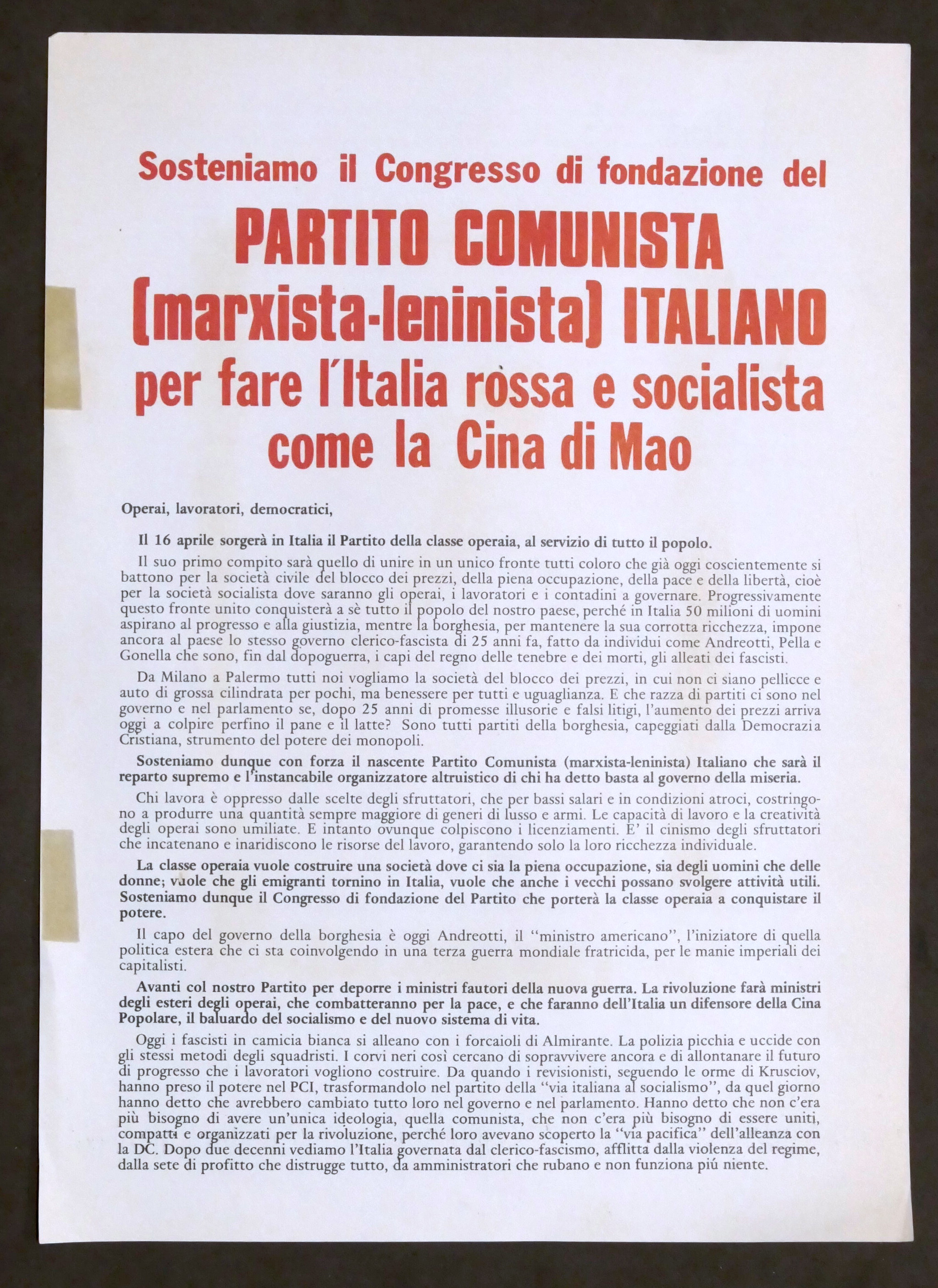 Volantino politico Partito Comunista Italiano - Sosteniamo il Congresso - …