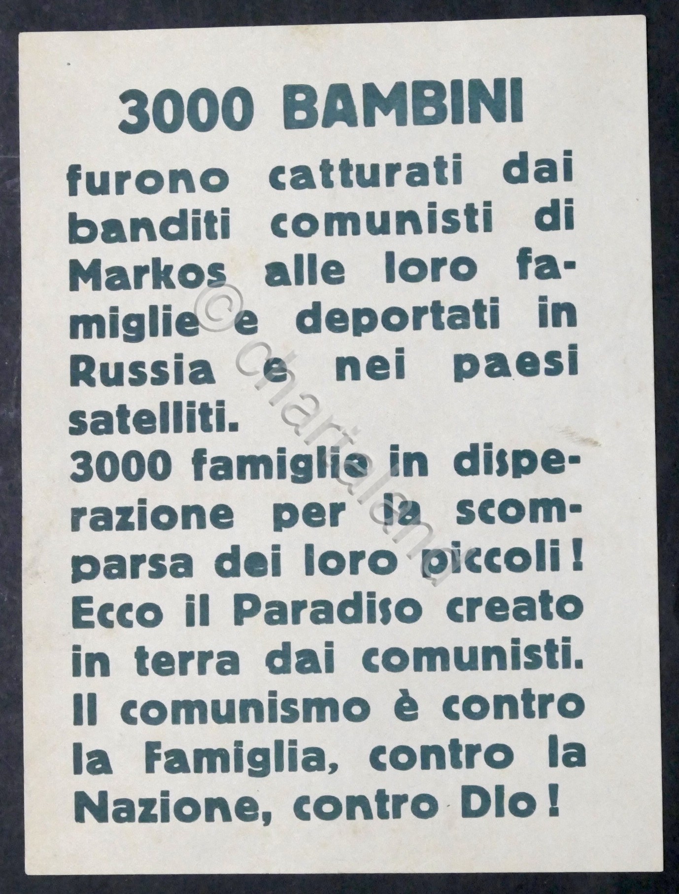 Volantino propaganda anticomunista - Elezioni Politiche 1948