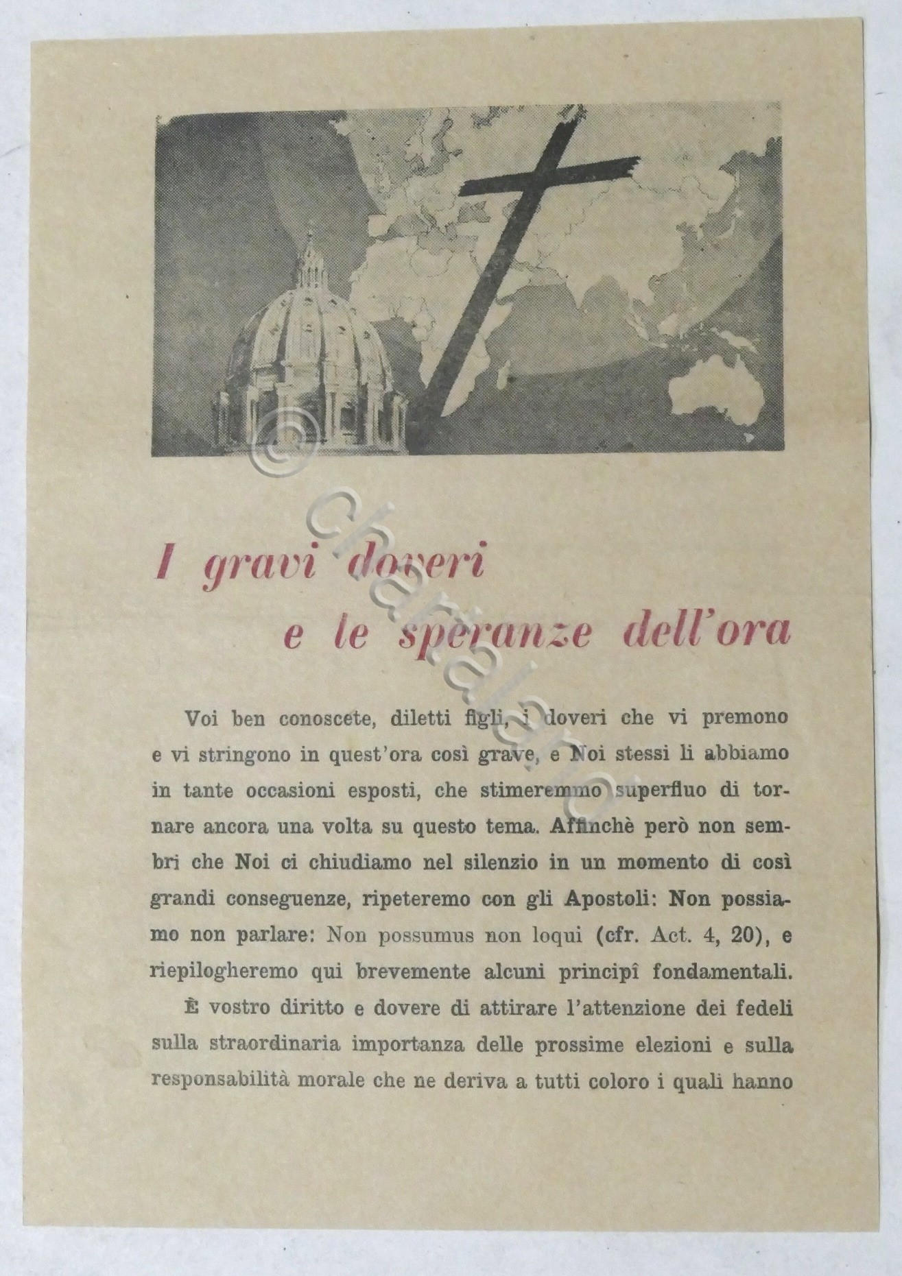Volantino propaganda cattolica per le votazioni delle Elezioni Politiche 1948