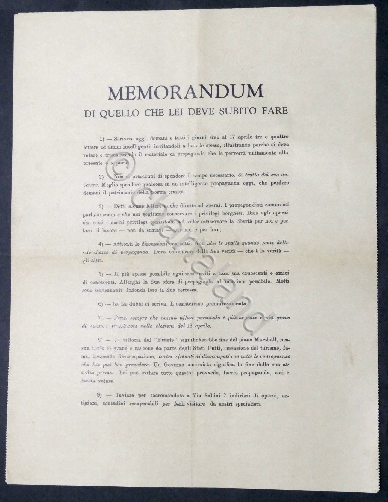 Volantino propaganda contro il Fronte Popolare - Elezioni Politiche 1948
