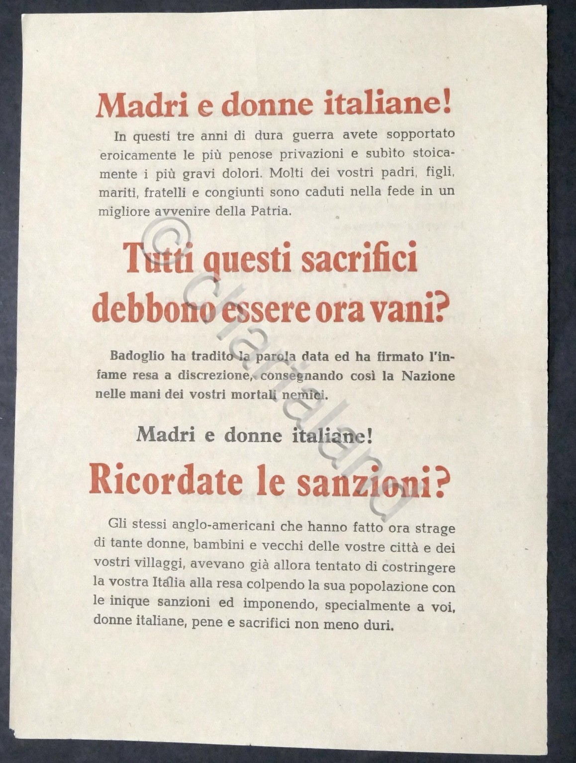 Volantino RSI - Propaganda a favore delle Forze Amate Tedesche …