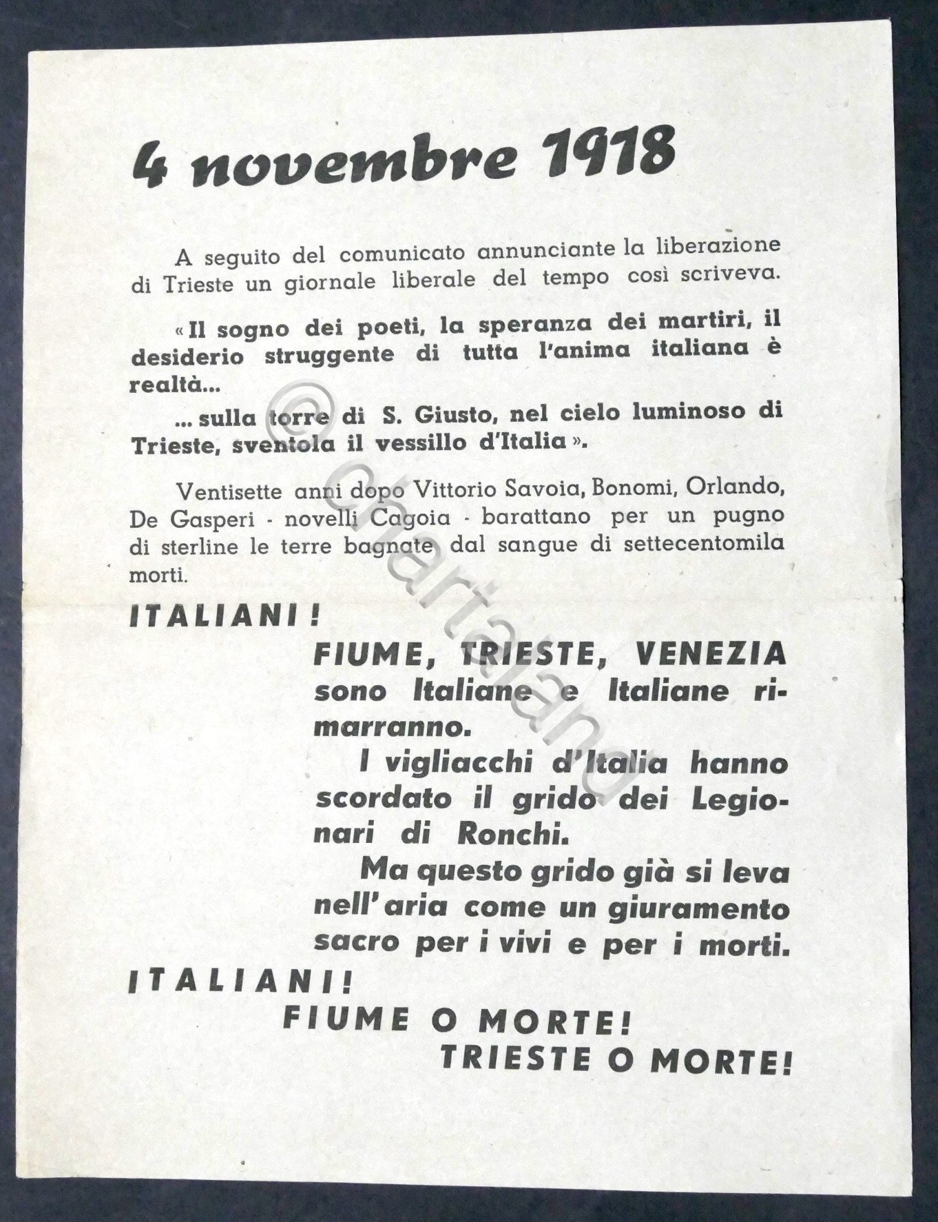 Volantino WWII - Propaganda per Fiume e Trieste italiane - …