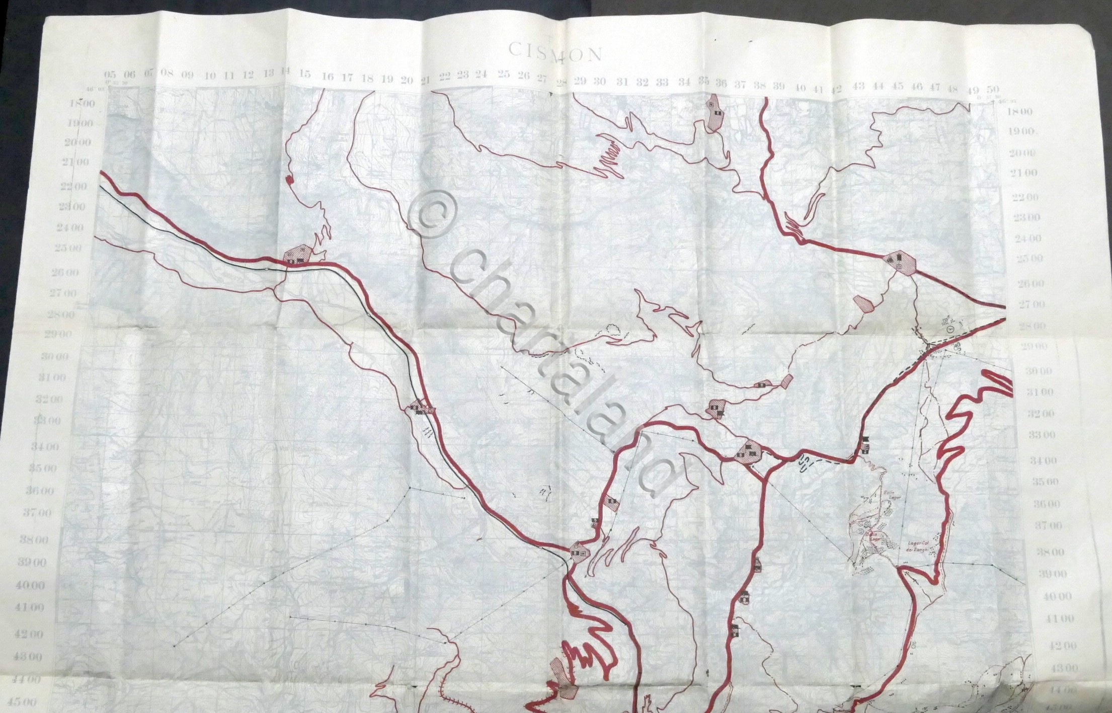 WWI - Carta Geografica Cismon: sistemazione nemica al 10 Ottobre …