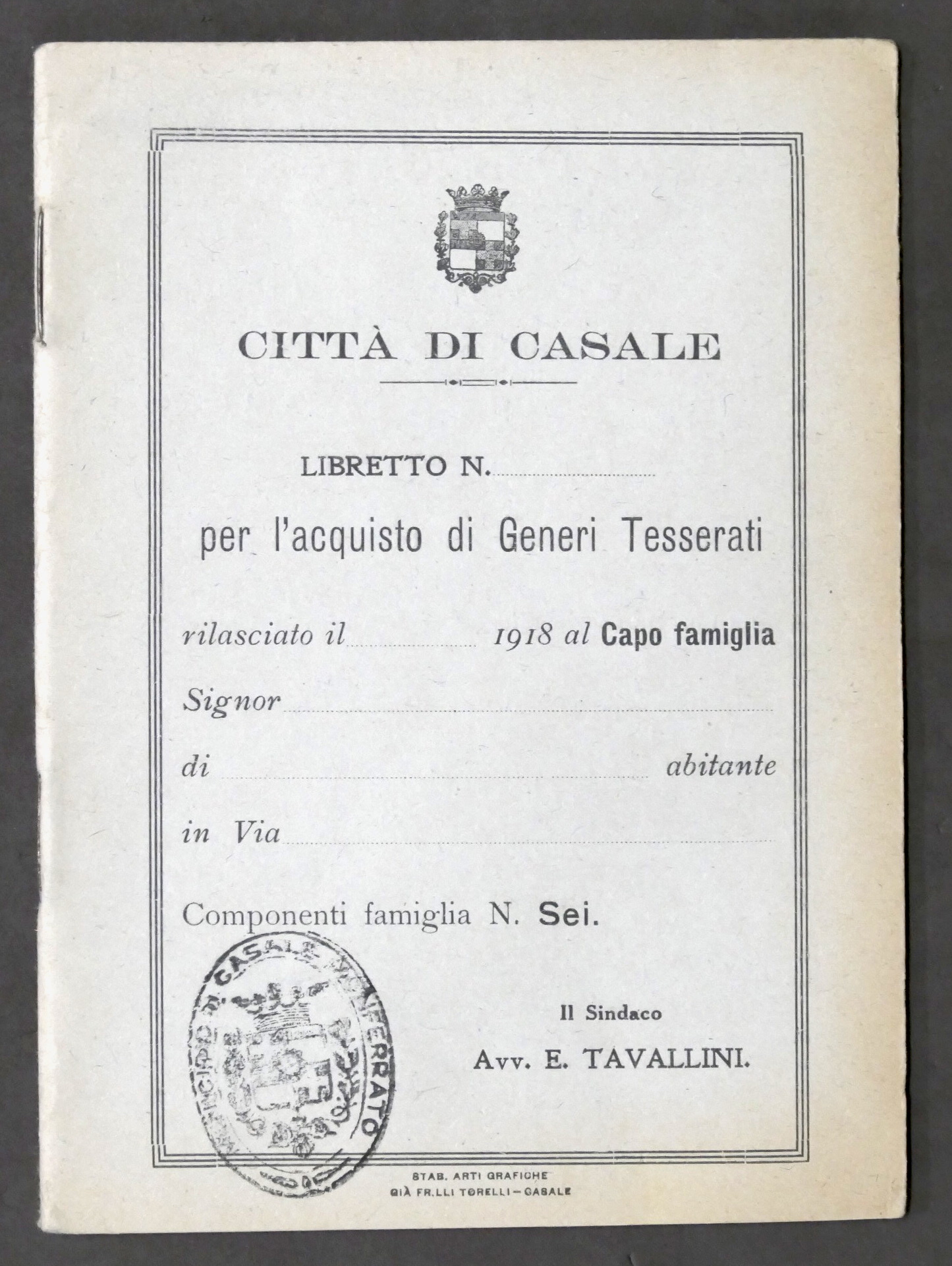 WWI - Città di Casale - Libretto per acquisto di …