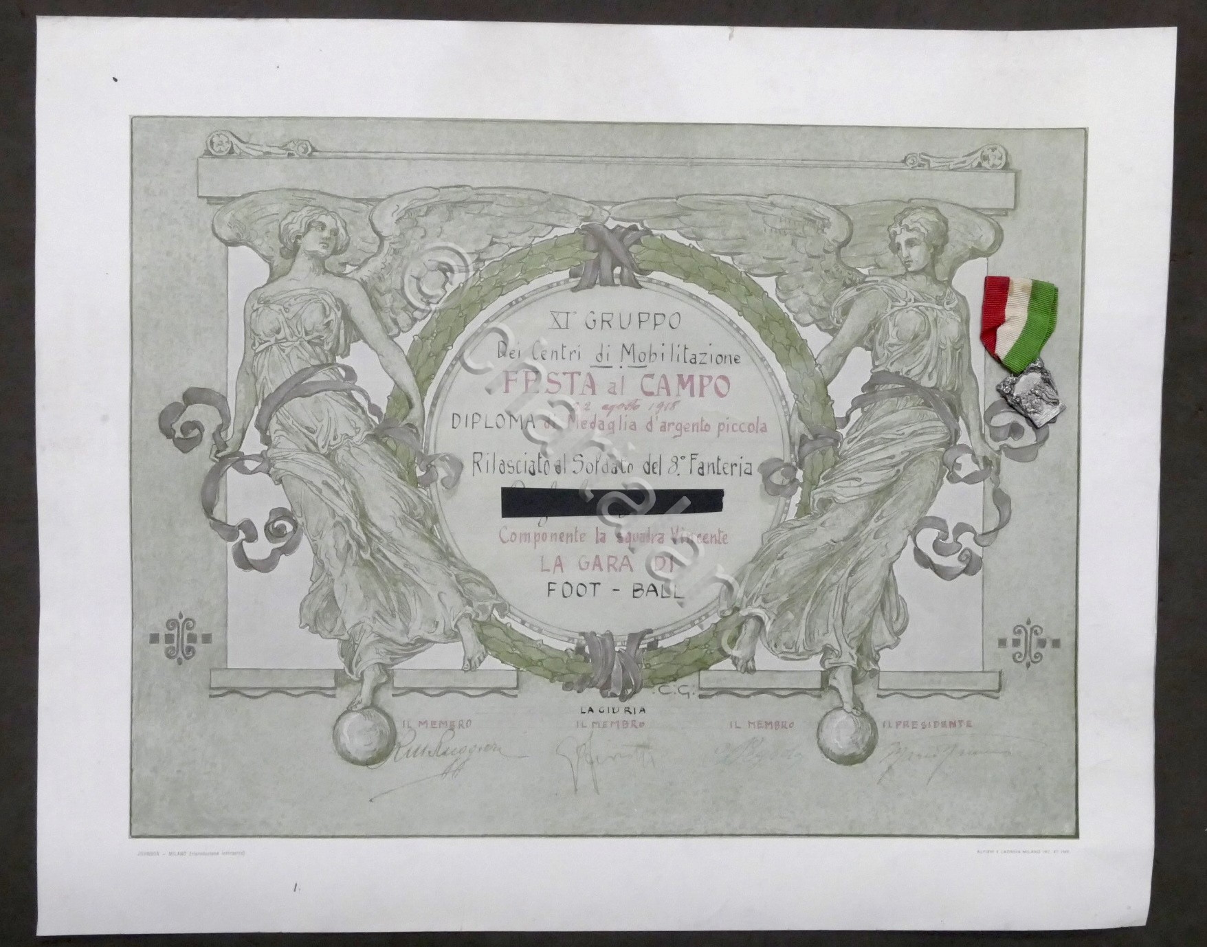 WWI - Festa al Campo - Diploma e Medaglia d'Argento …
