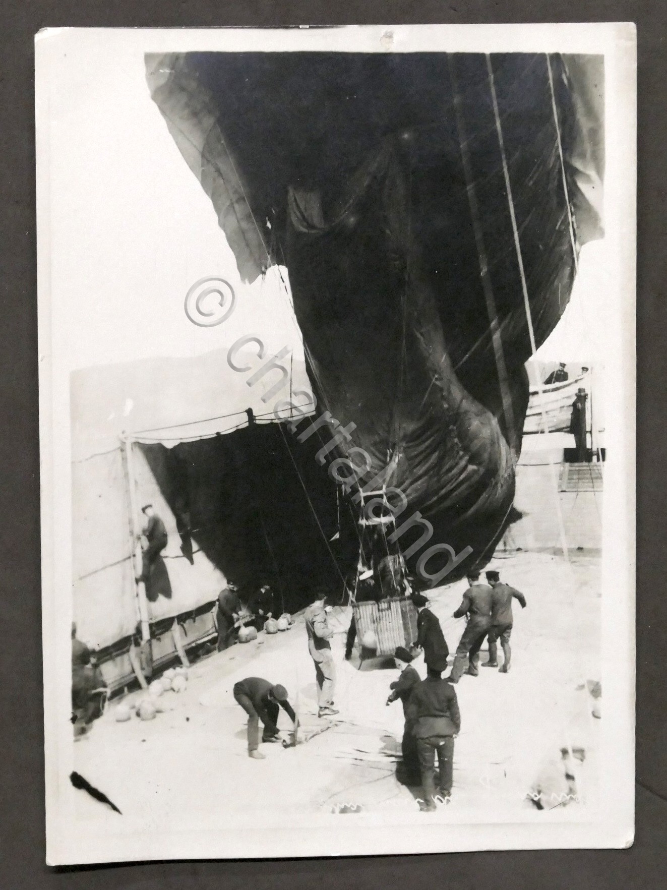 WWI - Fotografia innalzamento pallone aerostatico su corazzata inglese 1916 …