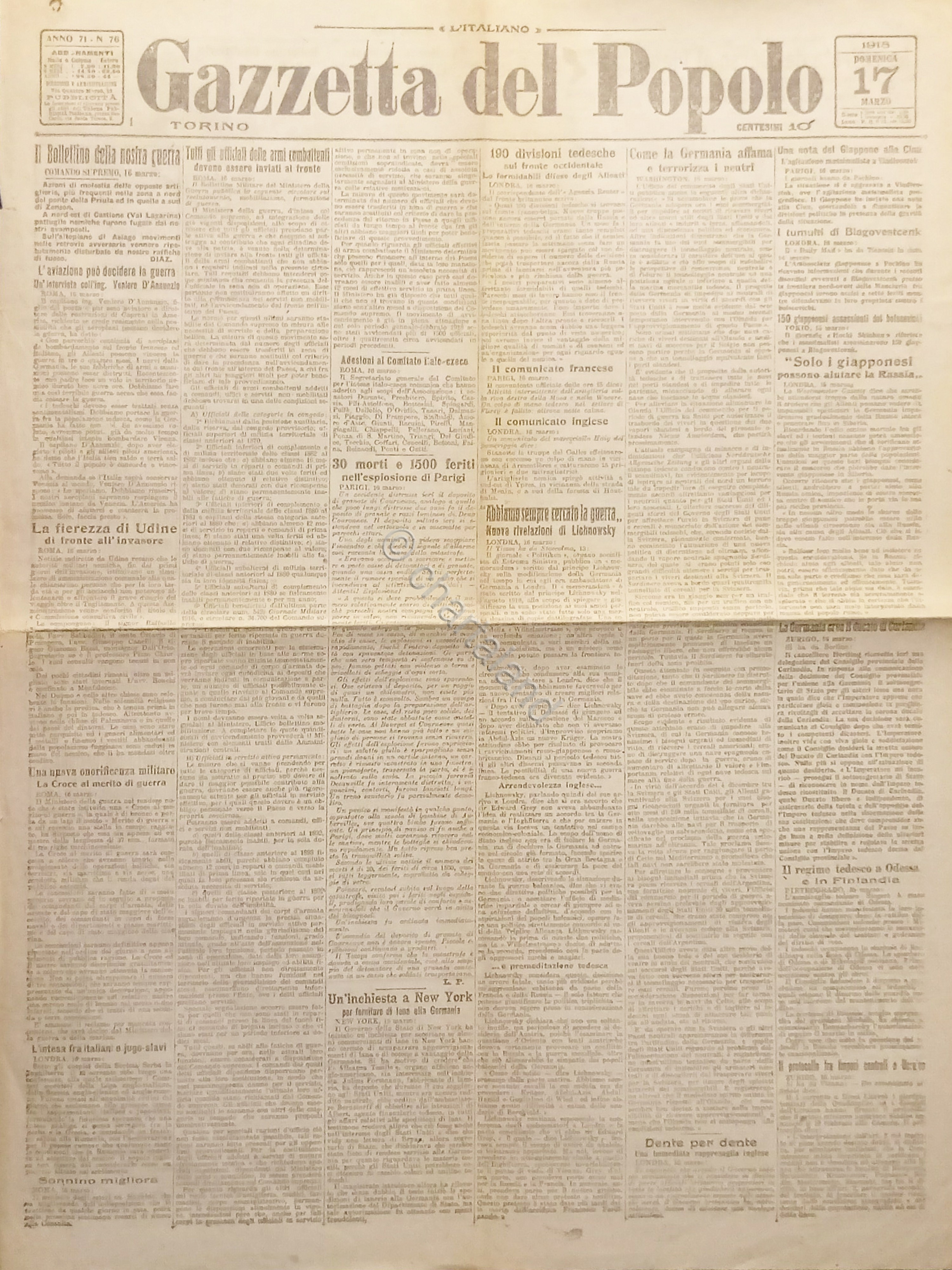 WWI - Quotidiano - Gazzetta del Popolo N. 76 - …