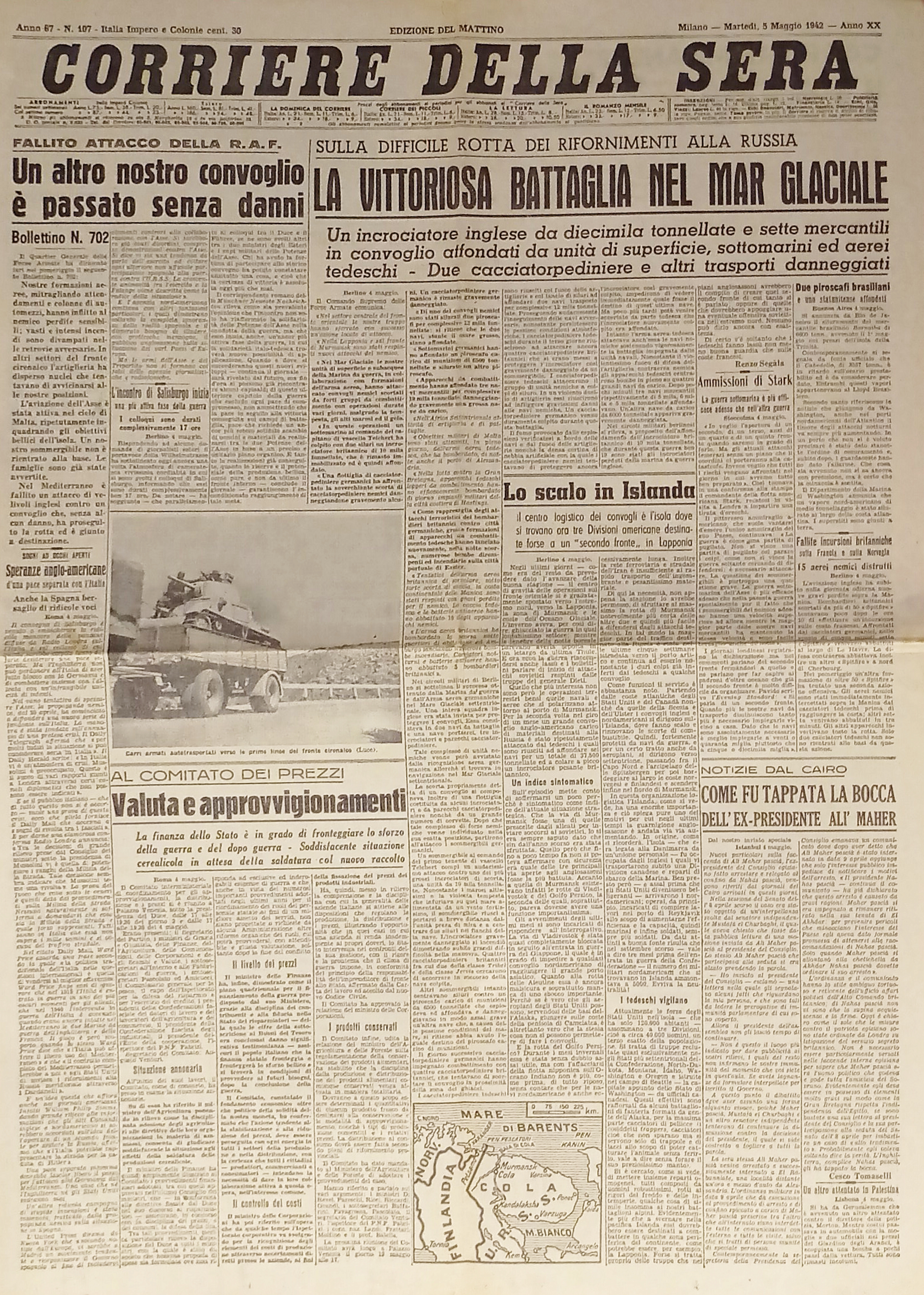 WWII - Corriere della Sera N. 107 - 1942 Battaglia …