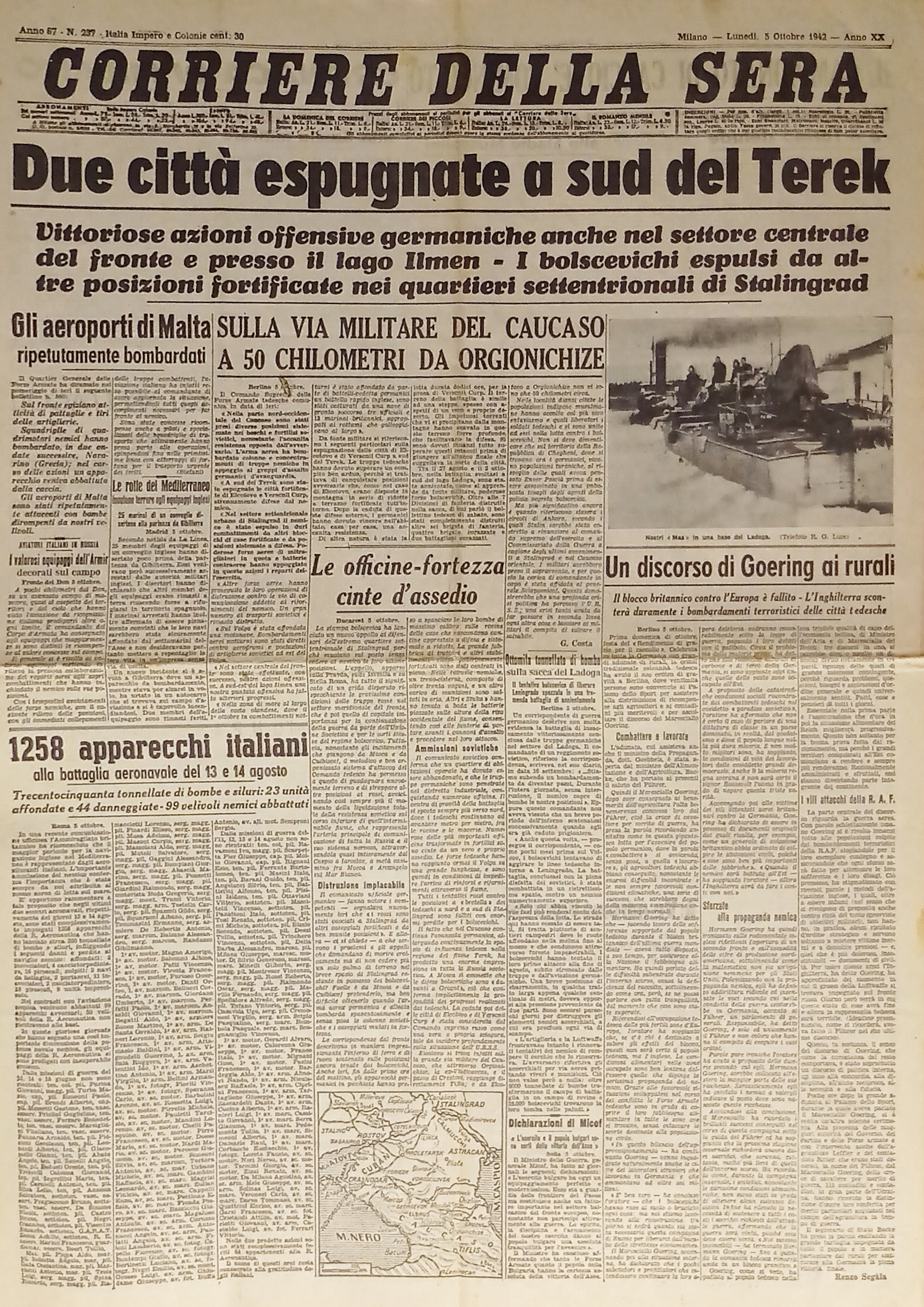 WWII - Corriere della Sera N. 237 - 1942 Due …