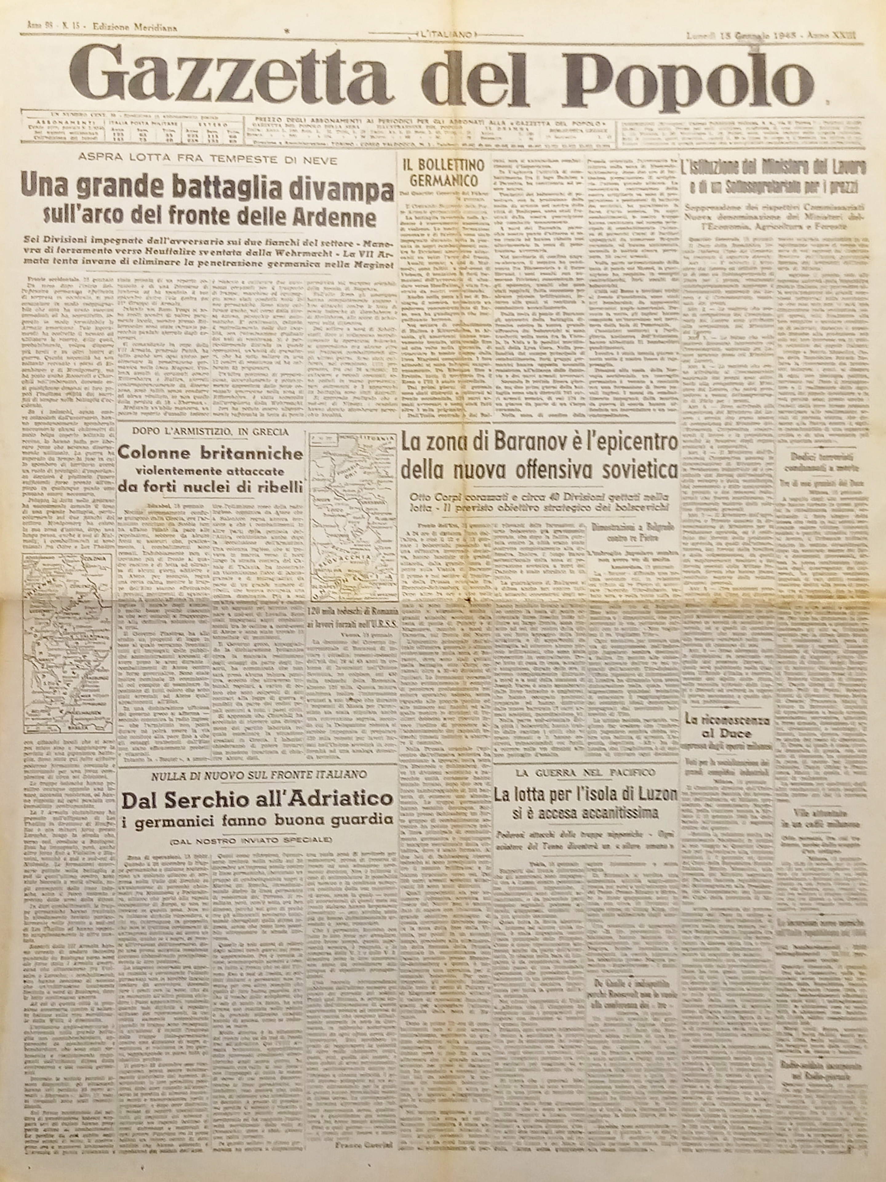 WWII - Gazzetta del Popolo N. 15 - 1945 Battaglia …
