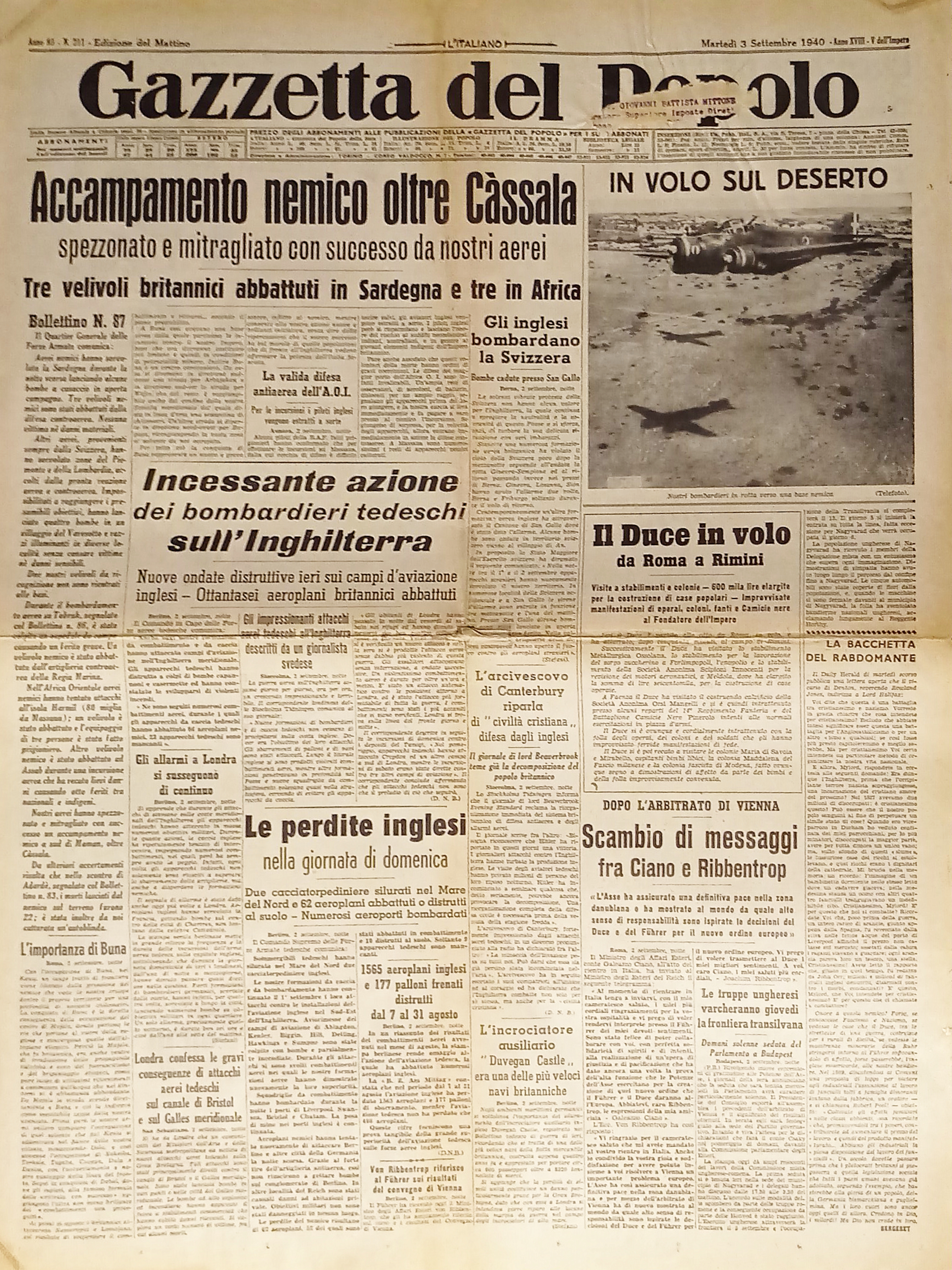 WWII - Gazzetta del Popolo N. 211 - 1940 Accampamento …