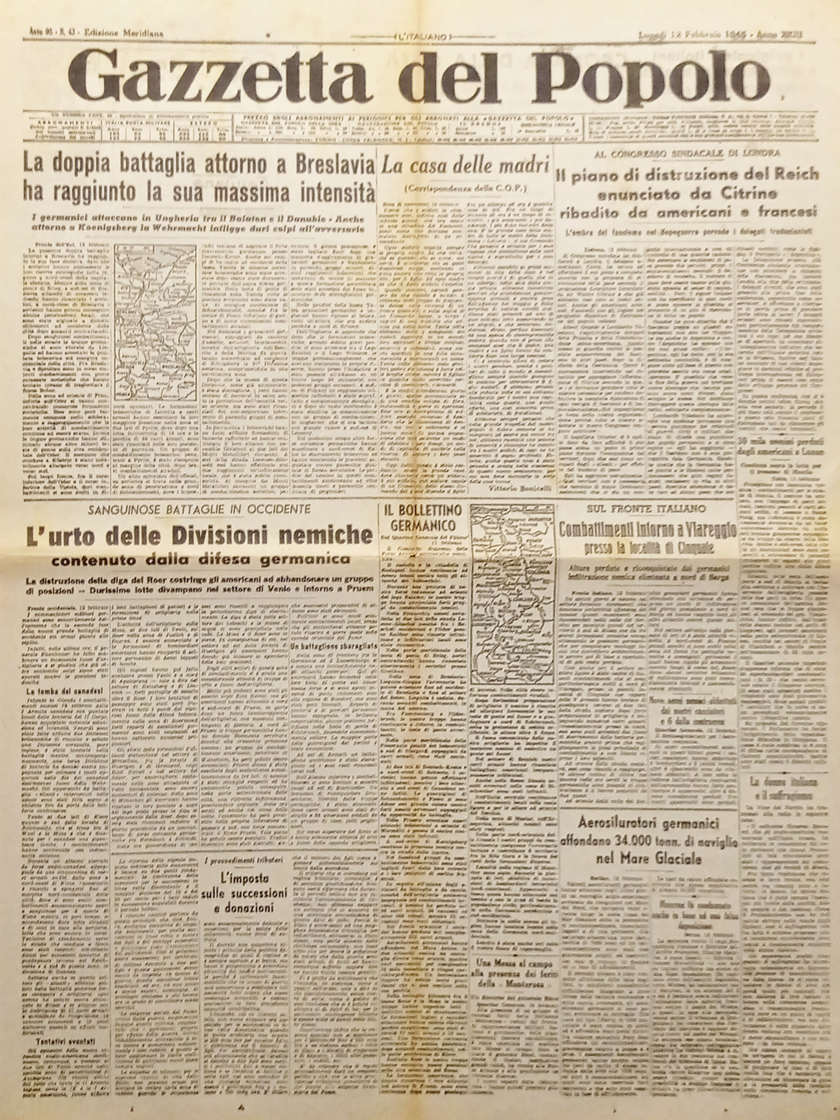 WWII - Gazzetta del Popolo N. 43 - 1945 La …