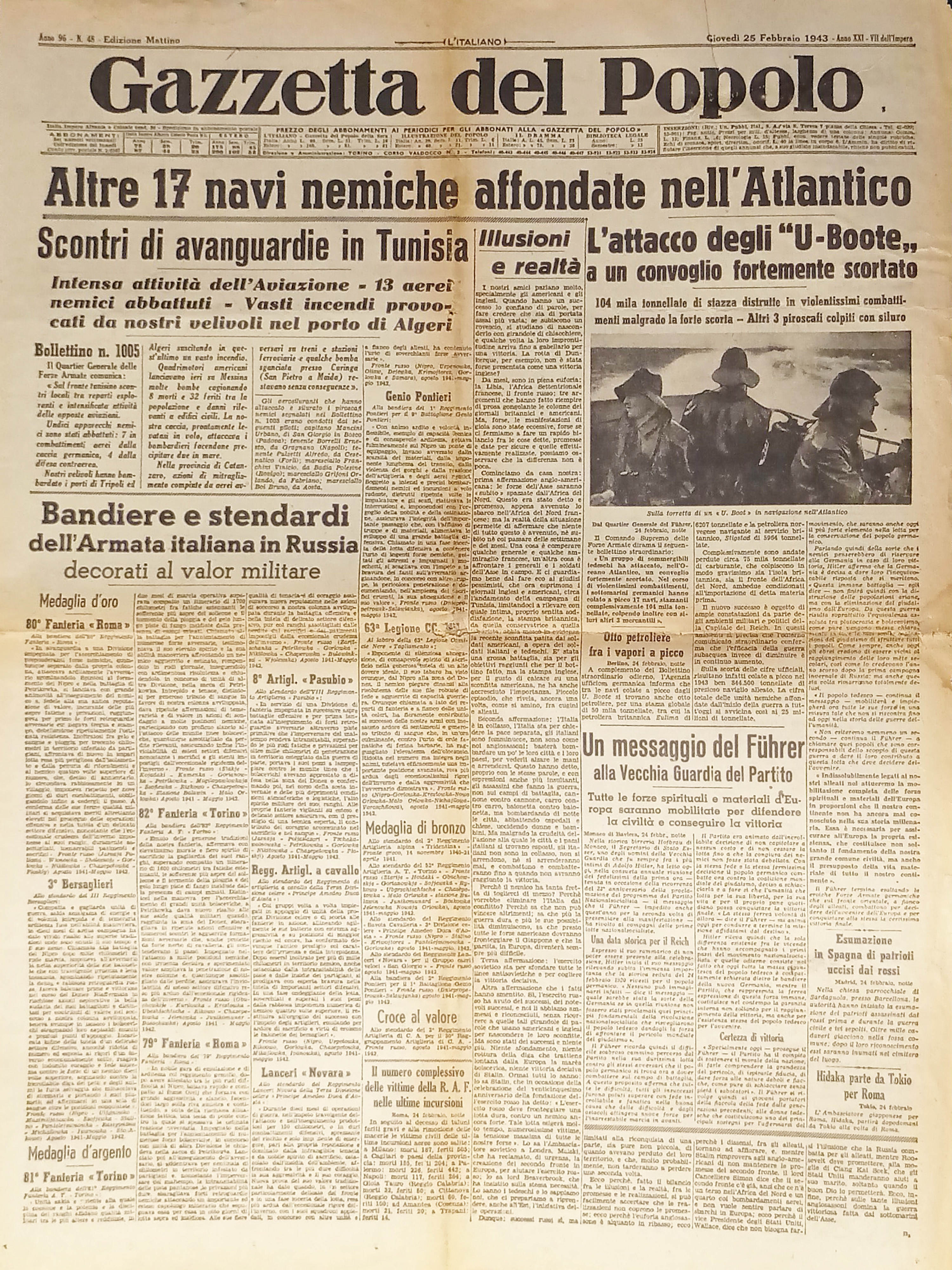 WWII - Gazzetta del Popolo N. 48 - 1943 Altre …
