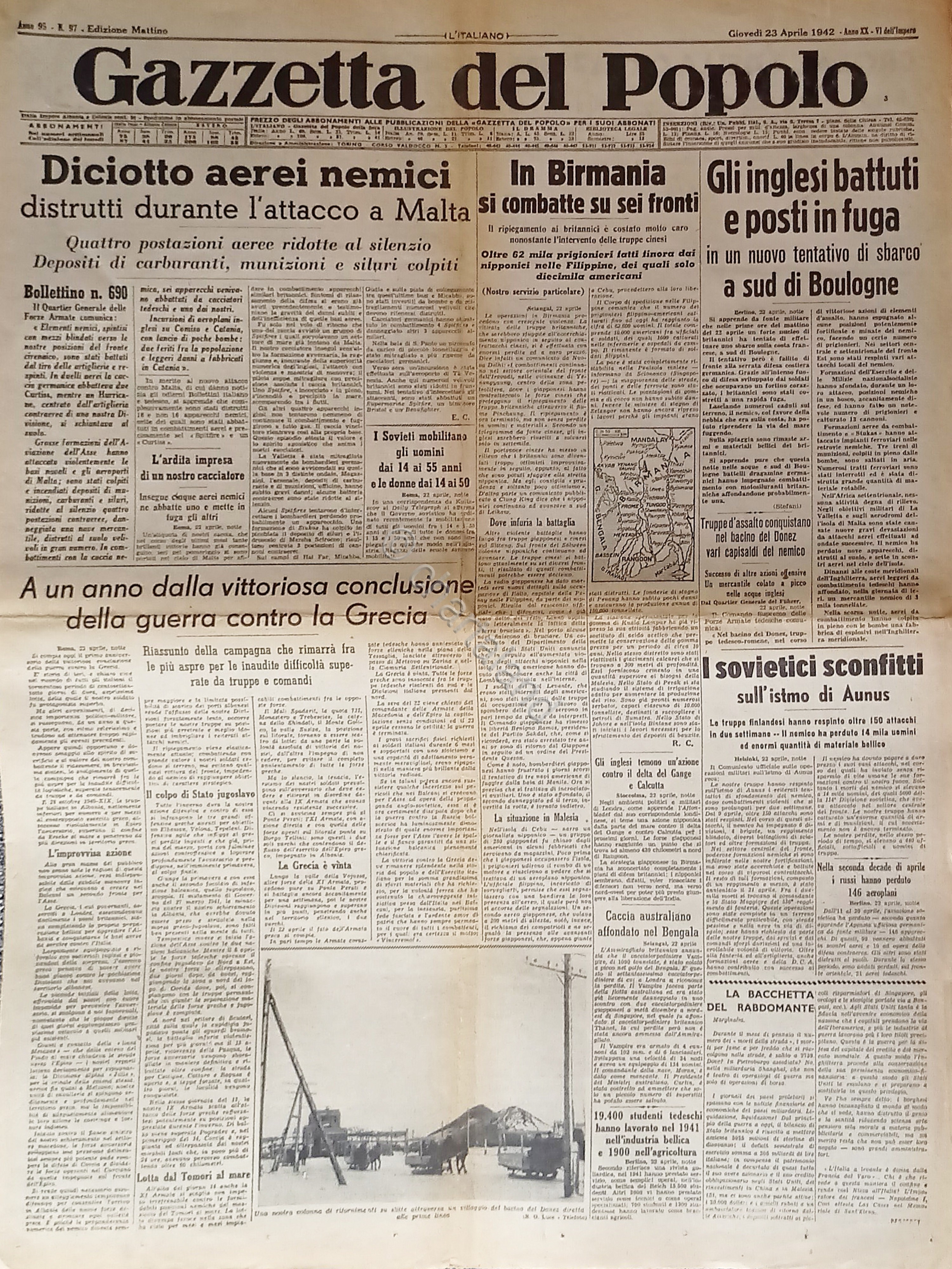 WWII - Gazzetta del Popolo N. 97 - 1942 In …