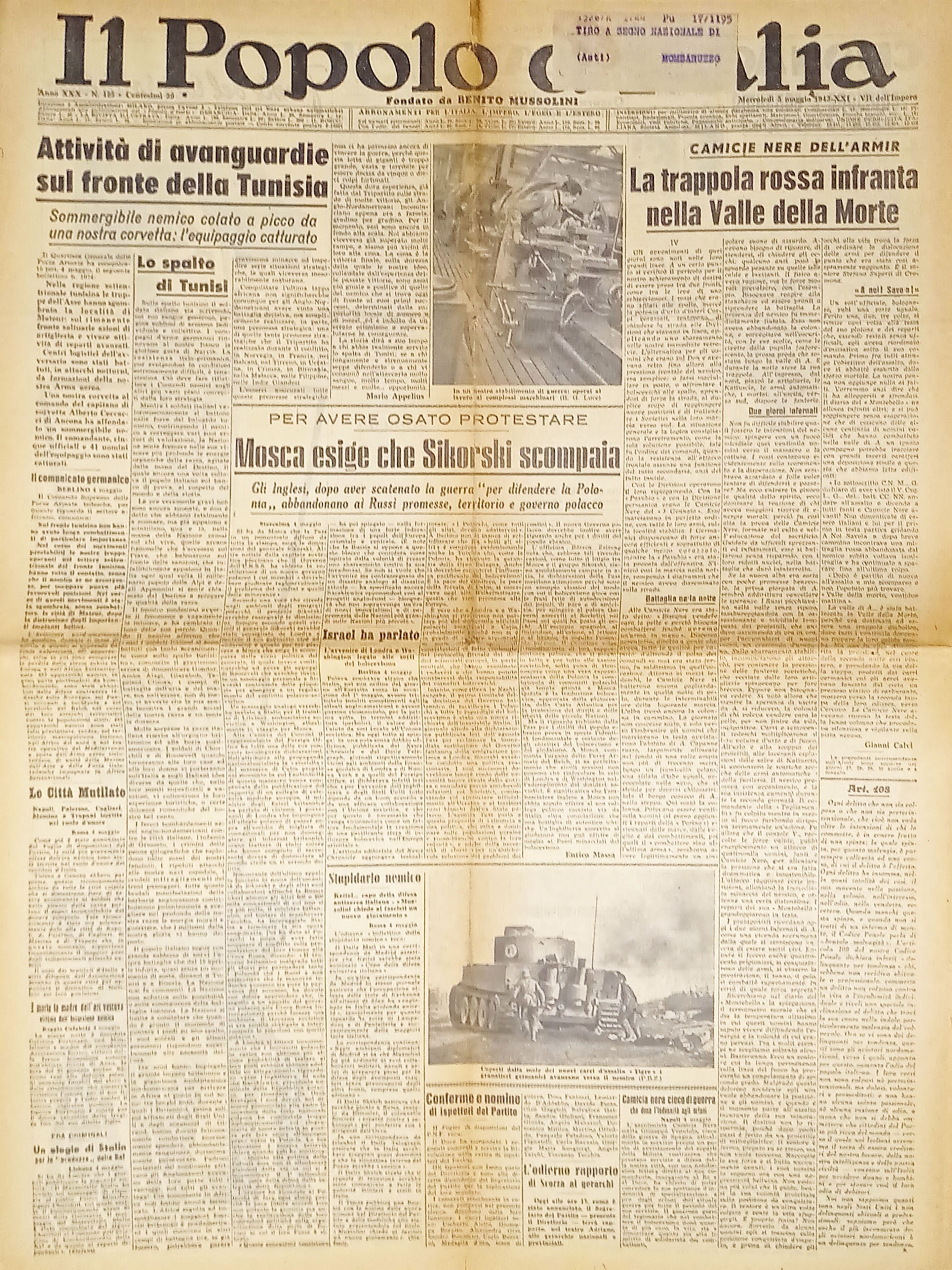 WWII - Il Popolo d'Italia N. 125 - 1943 Mosca …