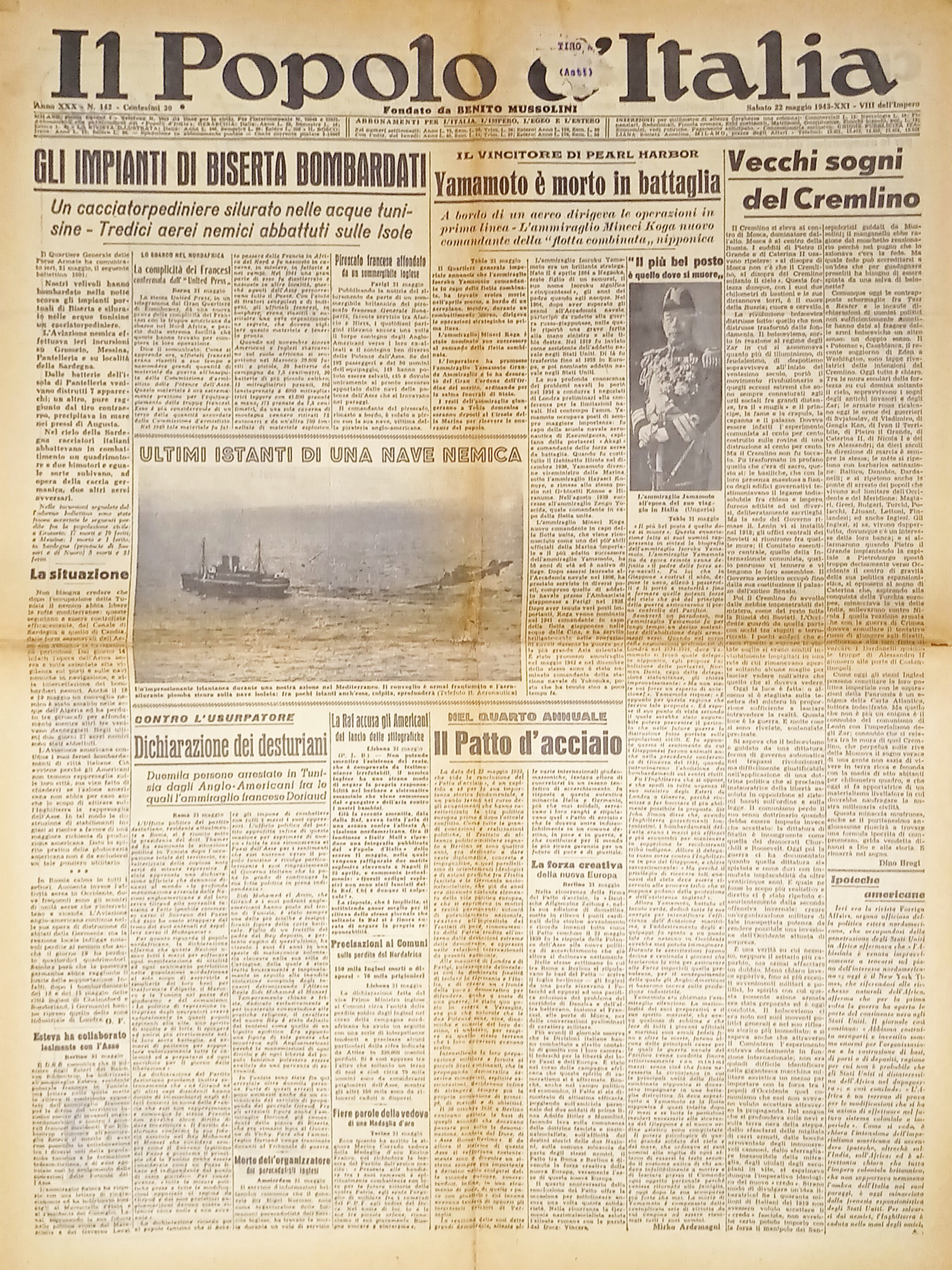 WWII - Il Popolo d'Italia N. 142 - 1943 Gli …
