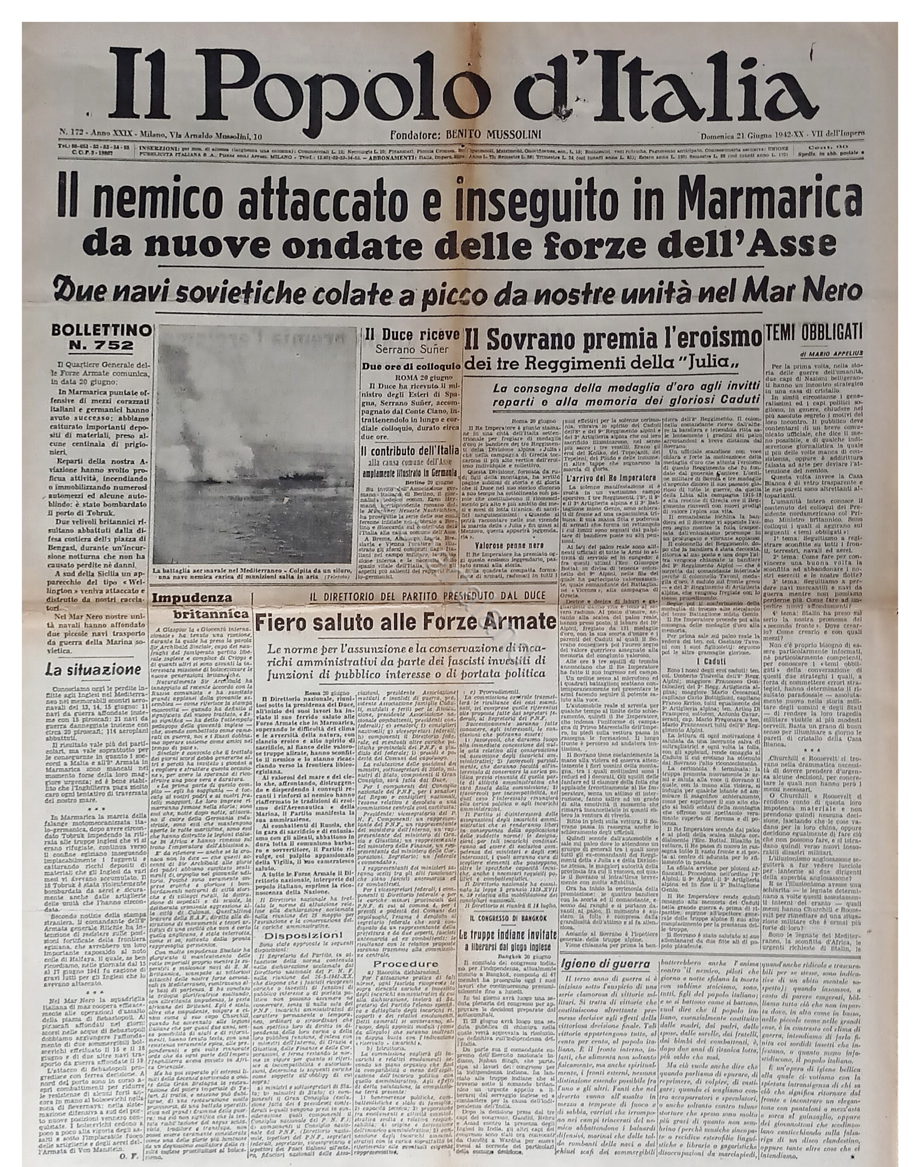 WWII - Il Popolo d'Italia N. 172 - 1942 Il …