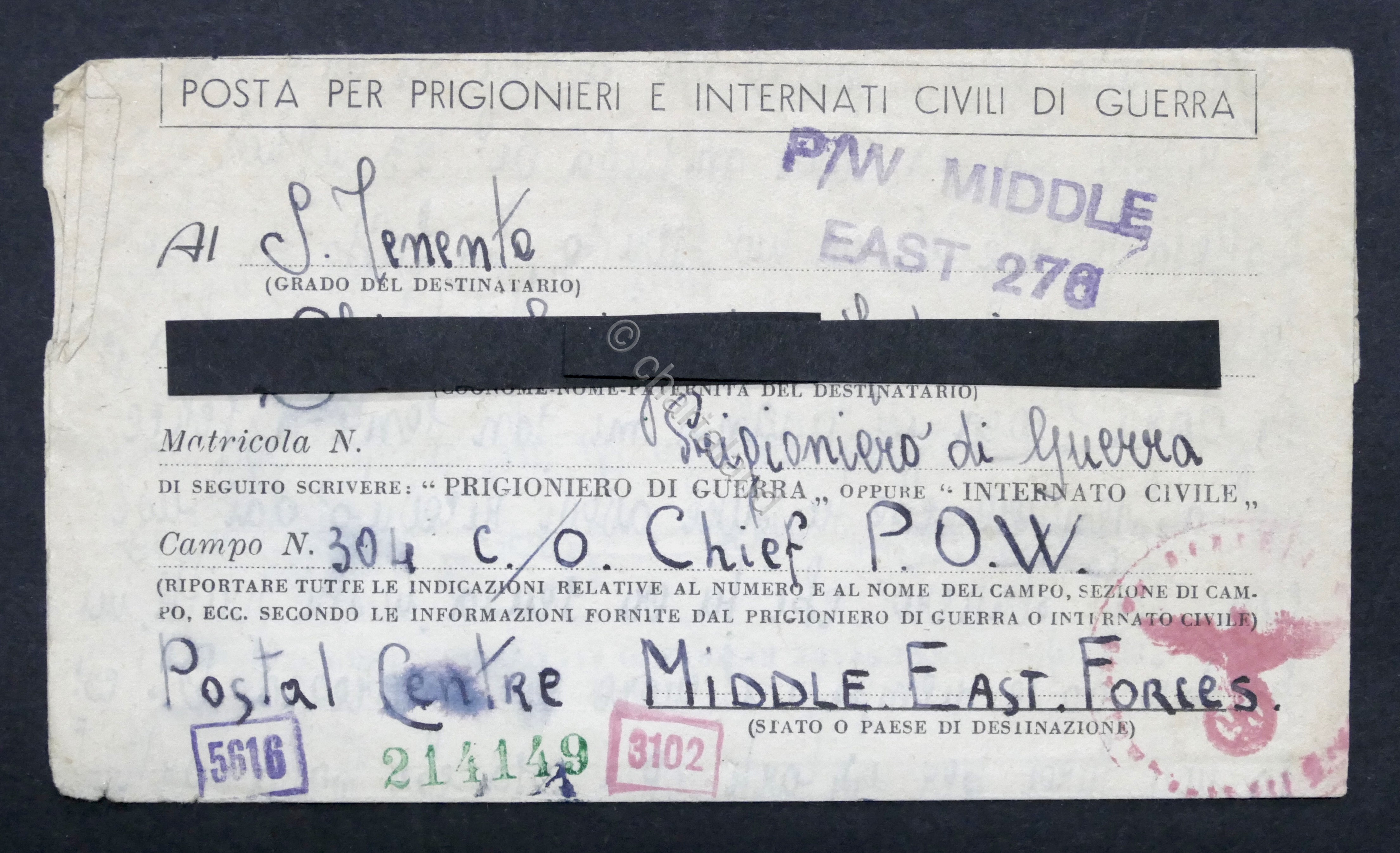 WWII - Lettera per Prigioniero di Guerra italiano - Campo …