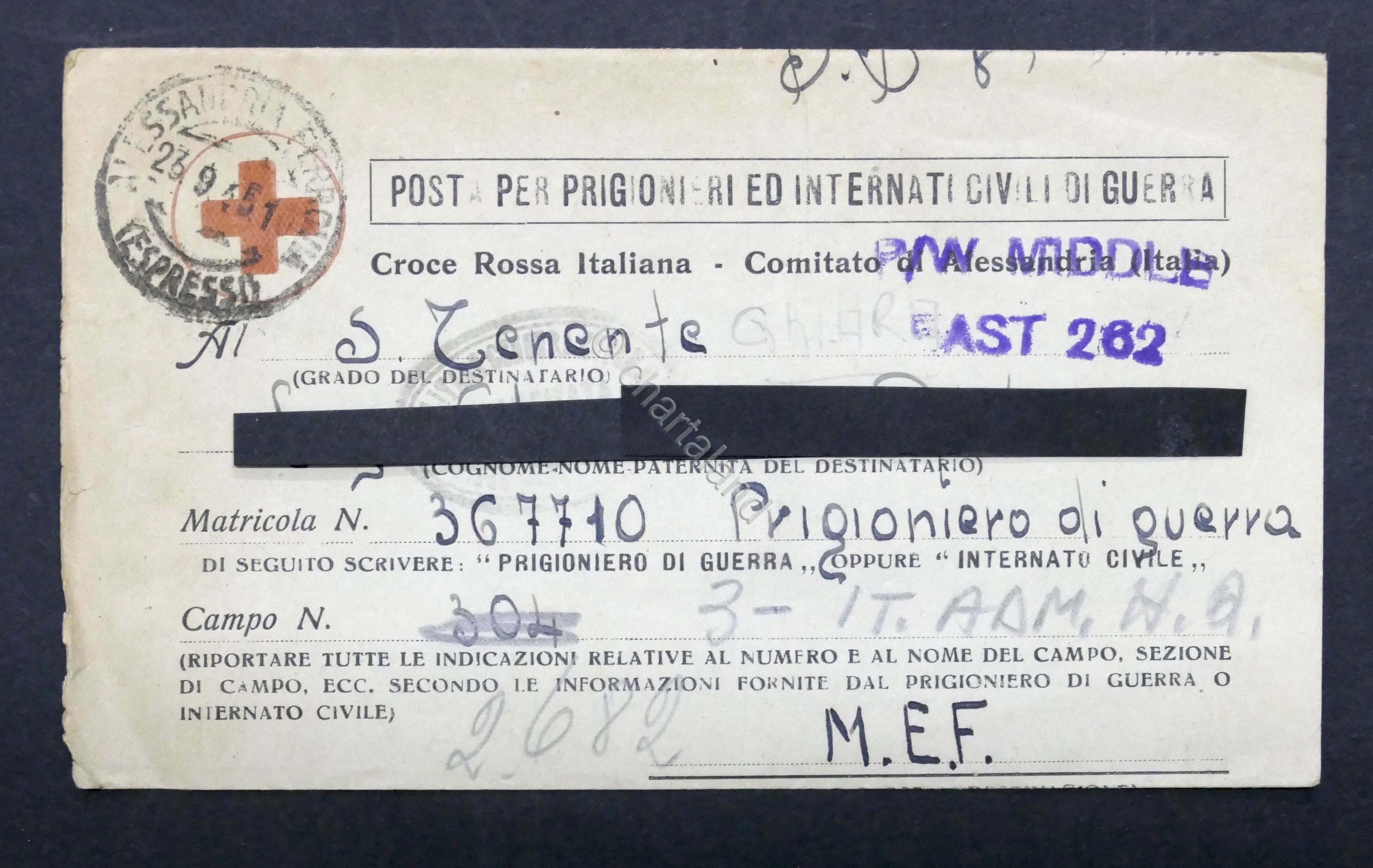 WWII - Lettera per Prigioniero di Guerra italiano - Campo …