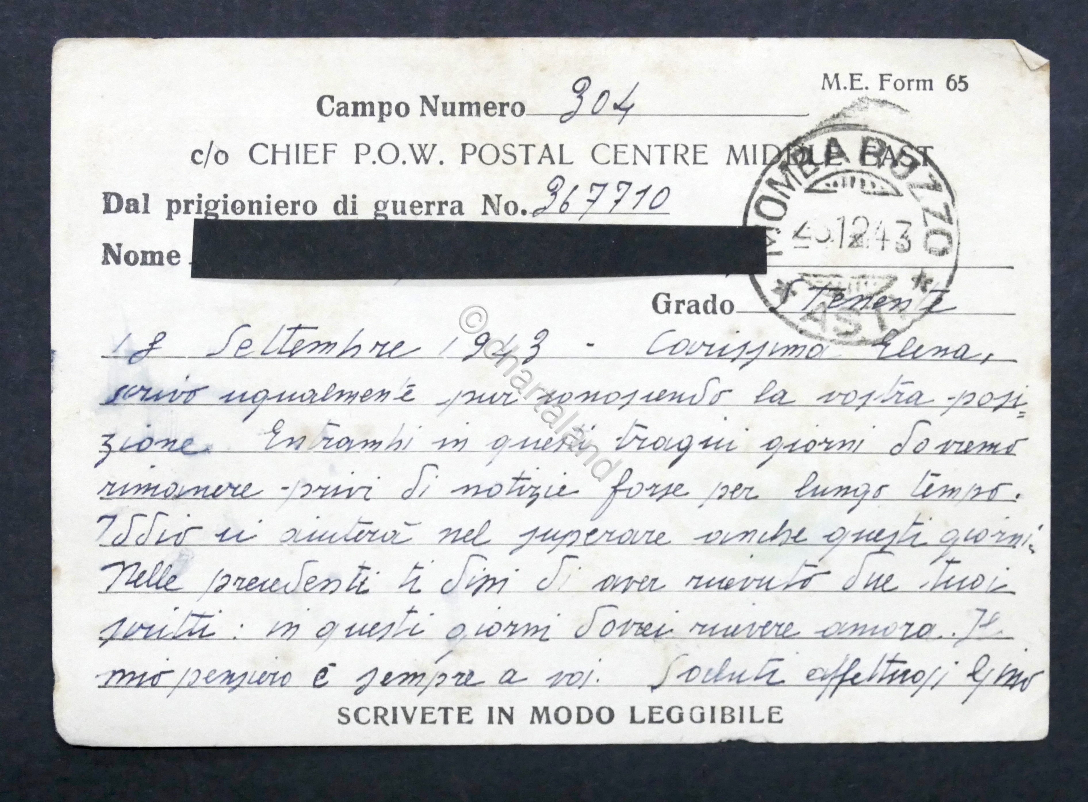 WWII - Lettera Prigioniero di Guerra italiano Campo 304 Middle …