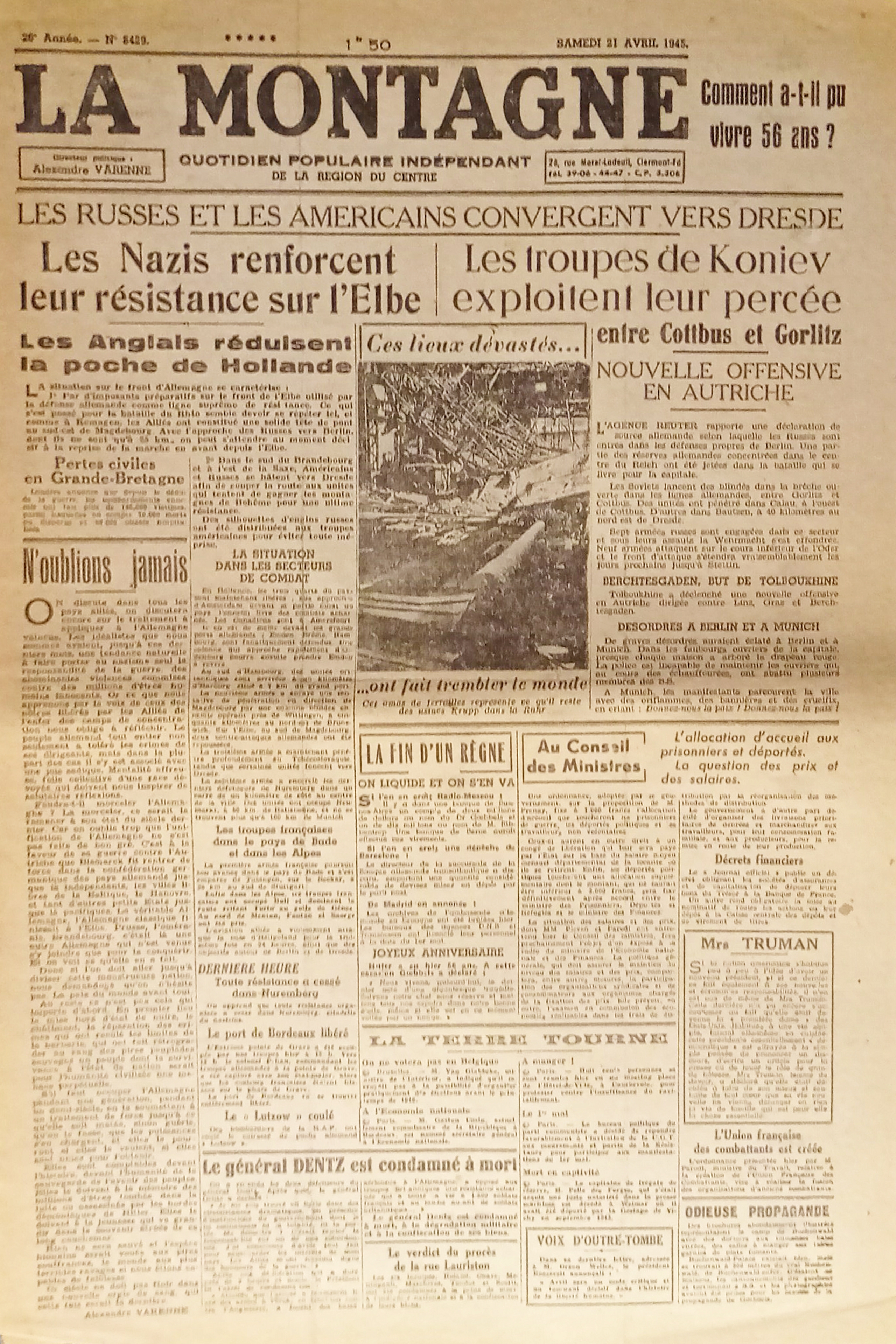WWII - Quotidien - La Montagne N. 8429 - 1945 …