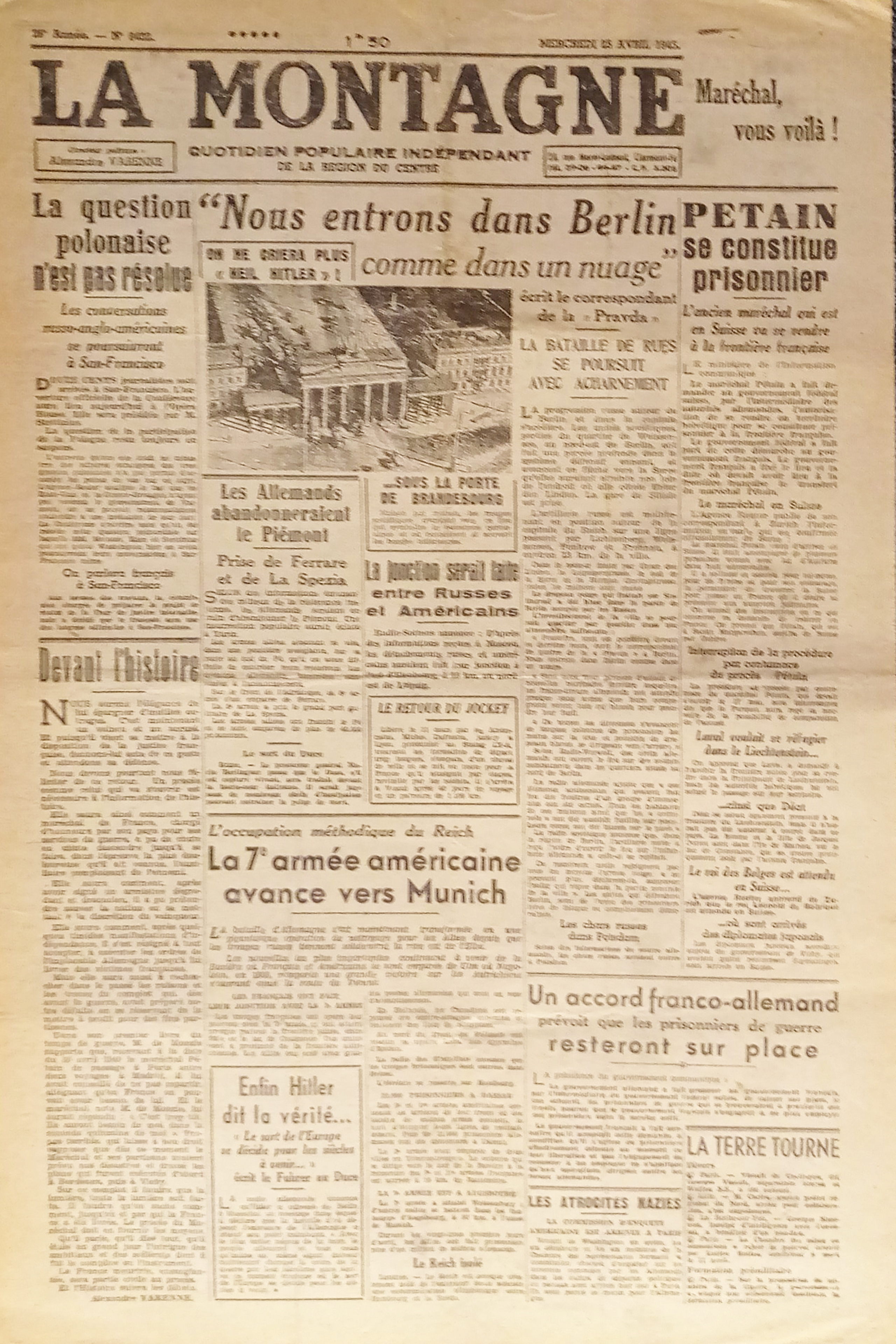 WWII - Quotidien - La Montagne N. 8432 - 1945 …