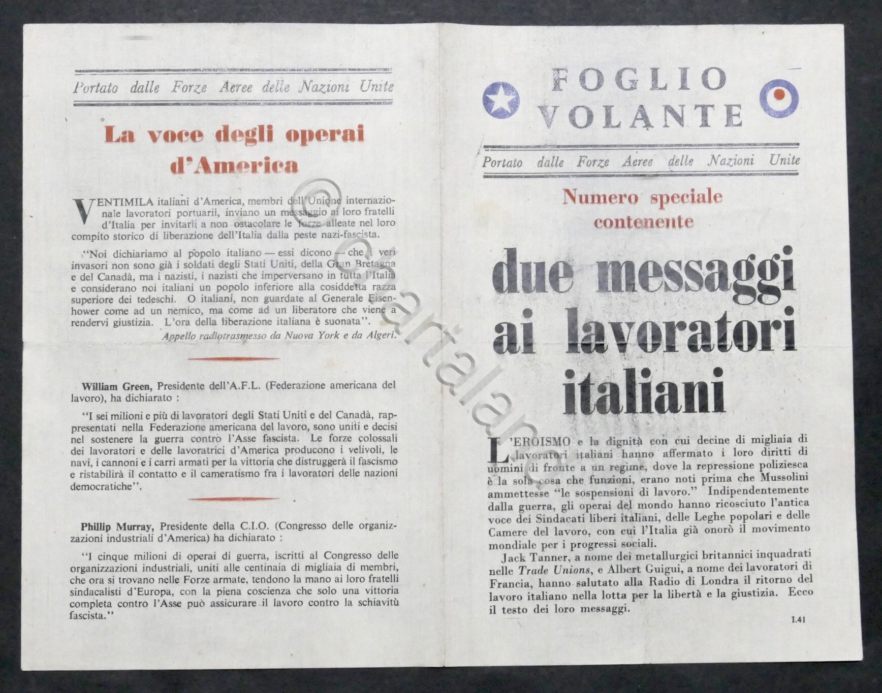 WWII - Volantino Forze Aeree Nazioni Unite - Messaggi ai …