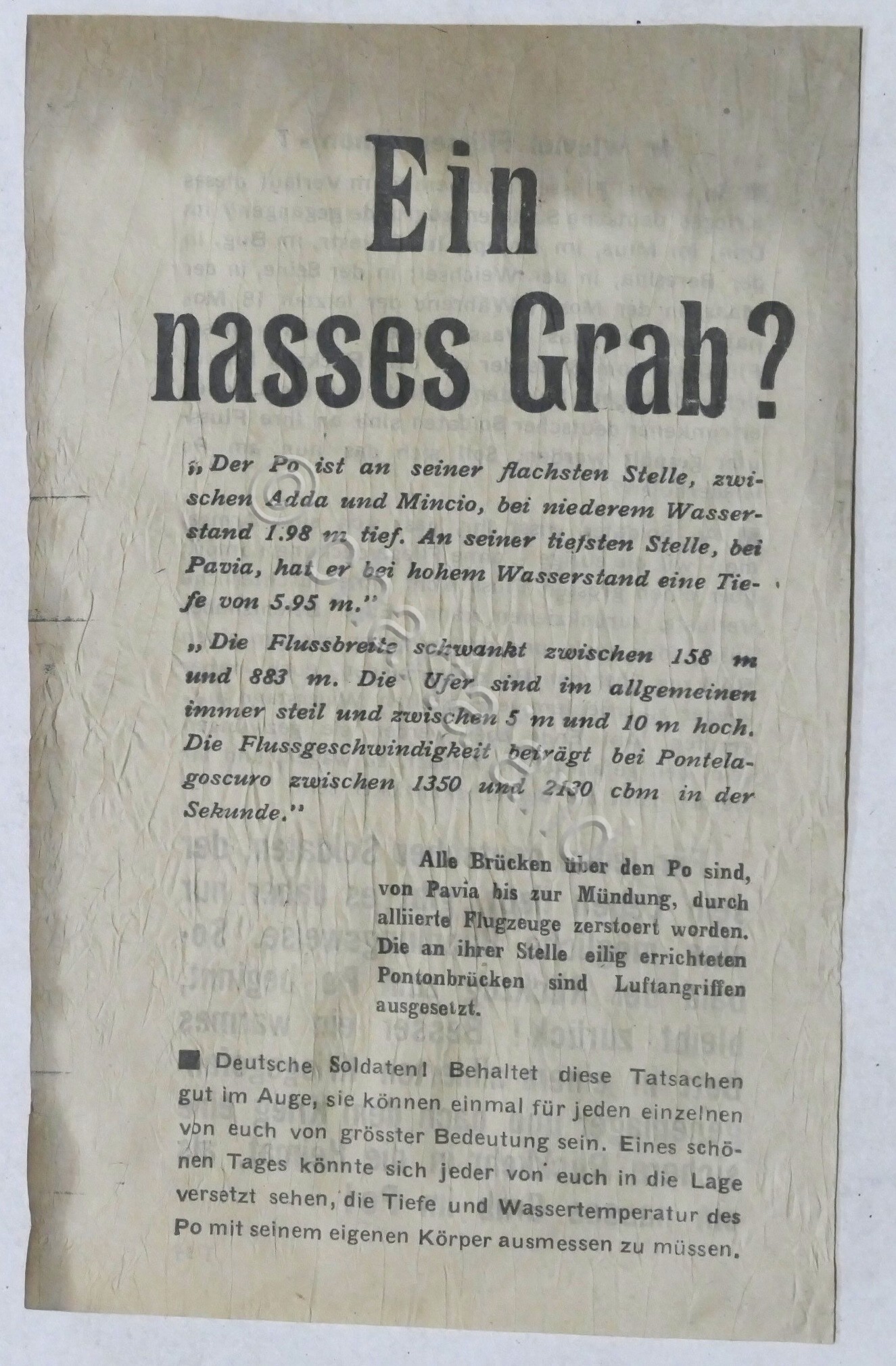 WWII - Volantino per soldati tedeschi in ritirata - Pericolosità …
