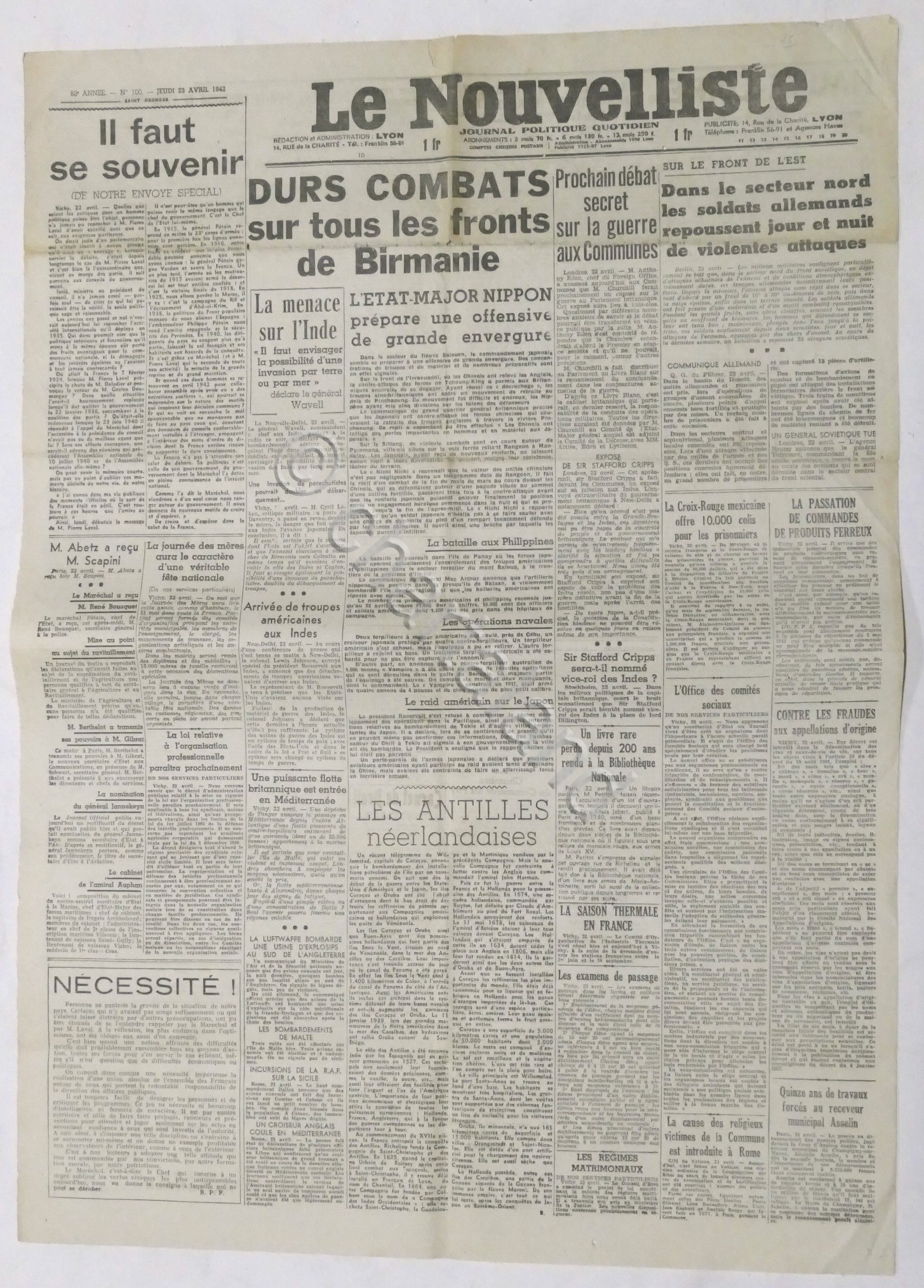 WWII Giornale - Le Nouvelliste - Journal Politique Quotidien - …