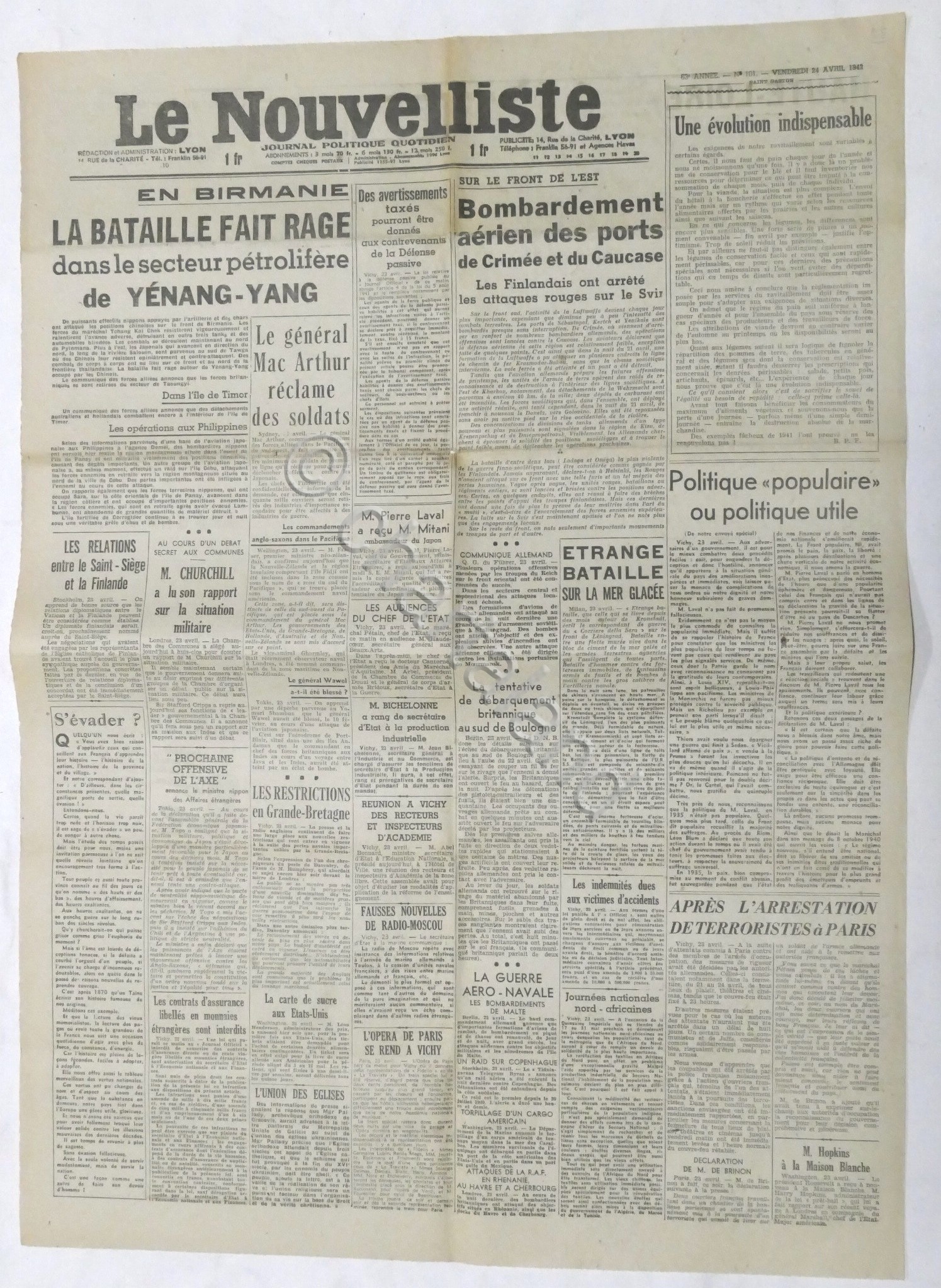 WWII Giornale - Le Nouvelliste - Journal Politique Quotidien - …
