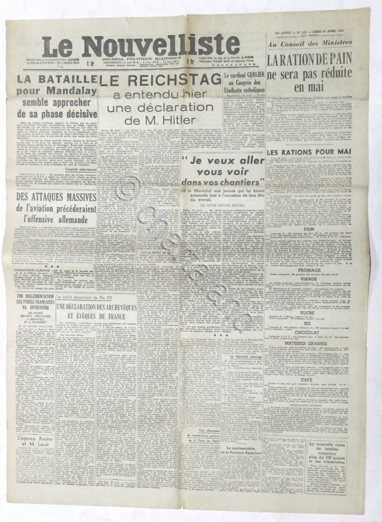 WWII Giornale - Le Nouvelliste - Journal Politique Quotidien - …