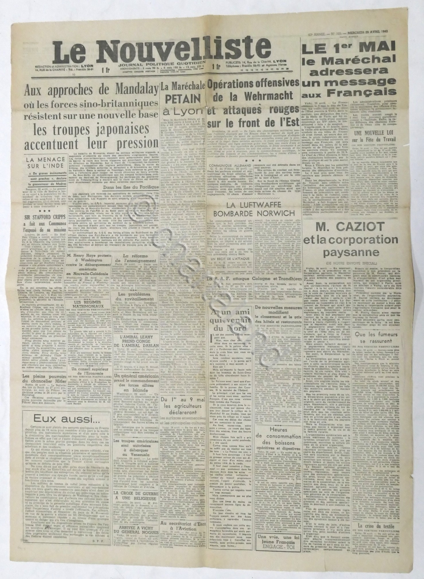 WWII Giornale - Le Nouvelliste - Journal Politique Quotidien - …