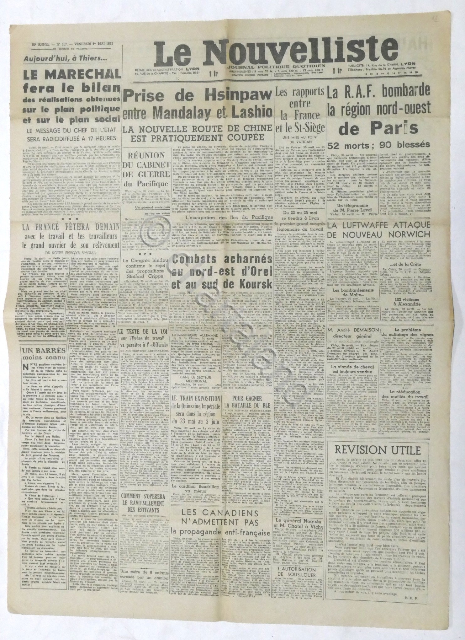 WWII Giornale - Le Nouvelliste - Journal Politique Quotidien - …