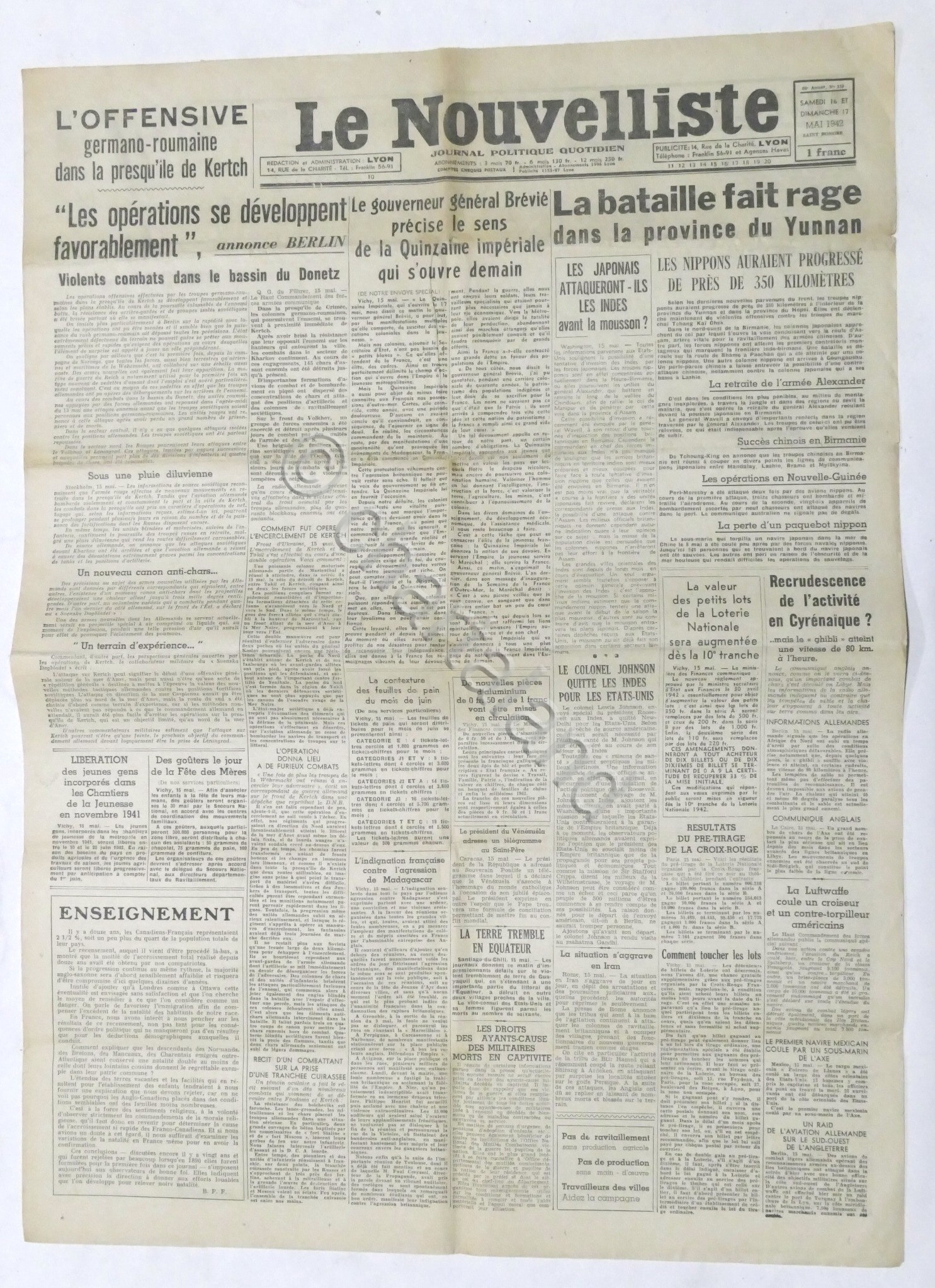 WWII Giornale - Le Nouvelliste - Journal Politique Quotidien - …