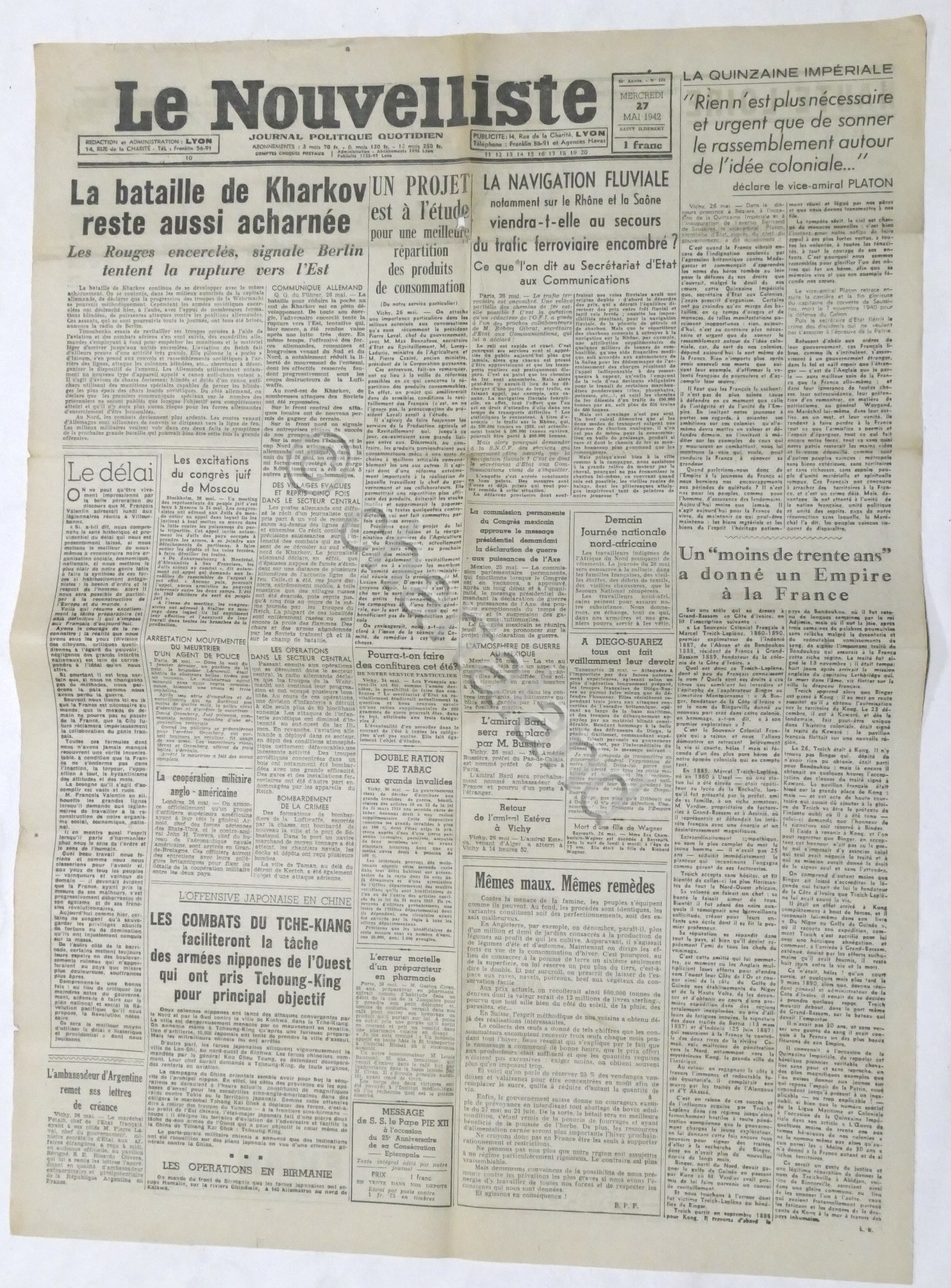 WWII Giornale - Le Nouvelliste - Journal Politique Quotidien - …