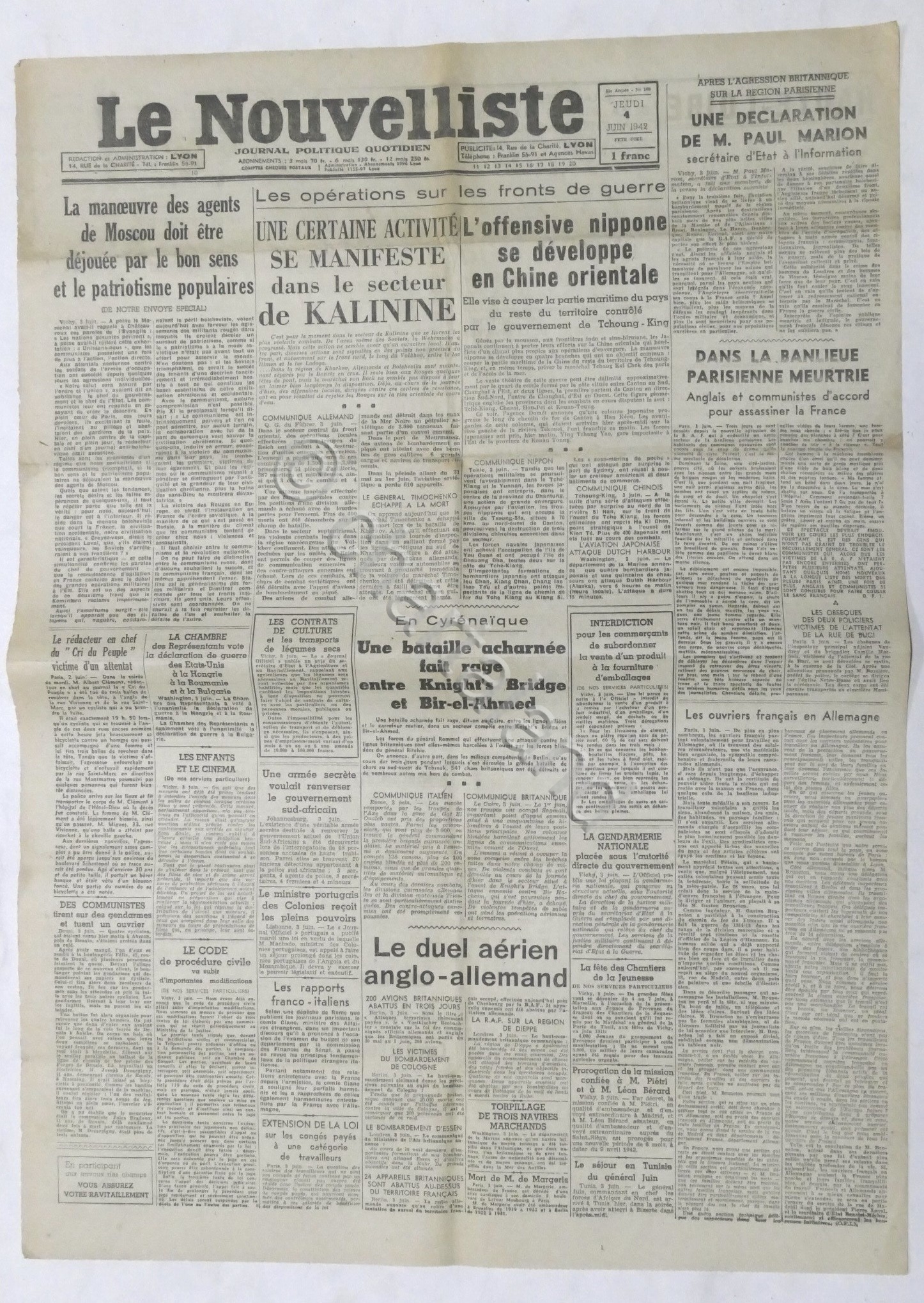 WWII Giornale - Le Nouvelliste - Journal Politique Quotidien - …