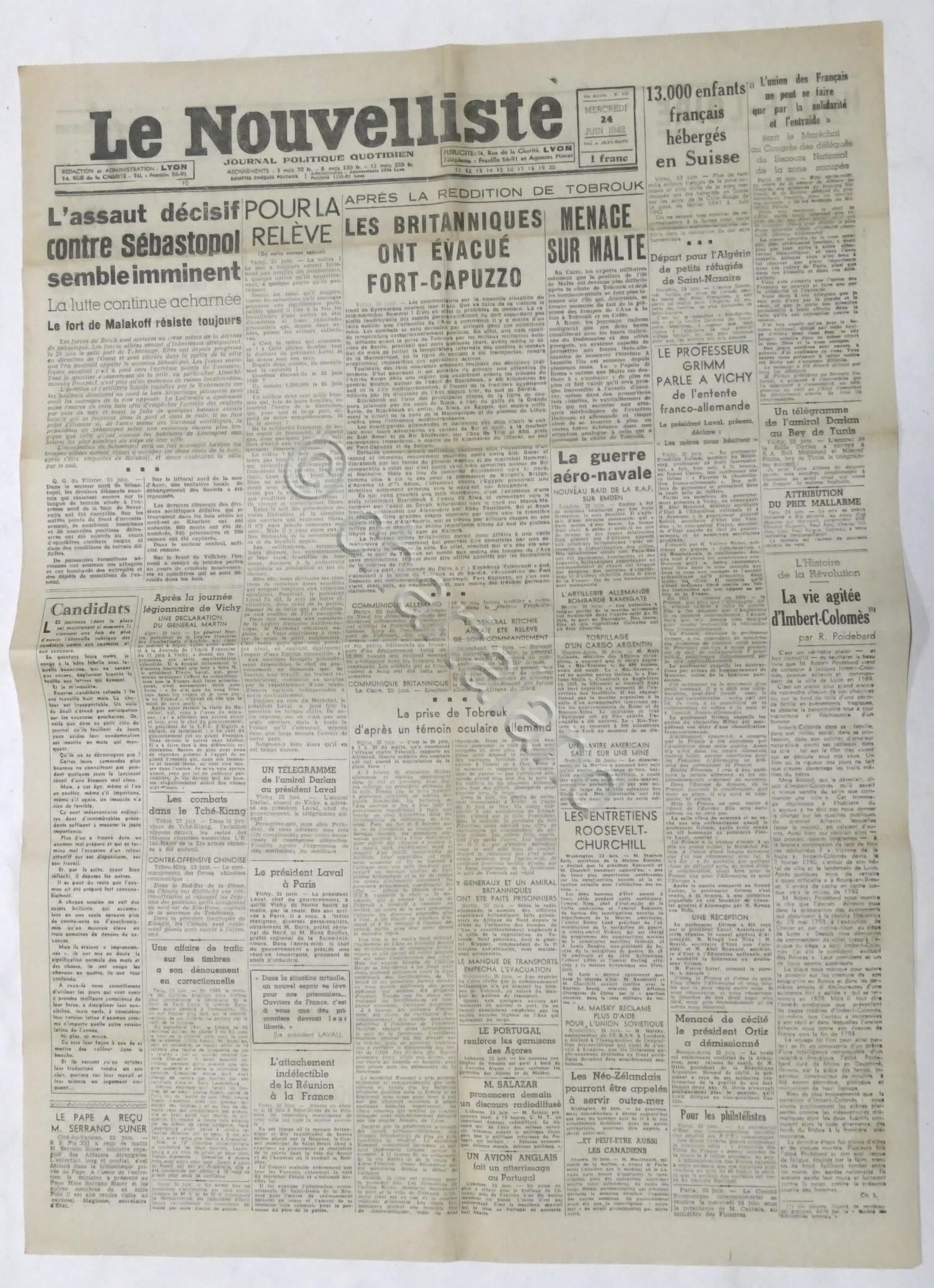 WWII Giornale - Le Nouvelliste - Journal Politique Quotidien - …