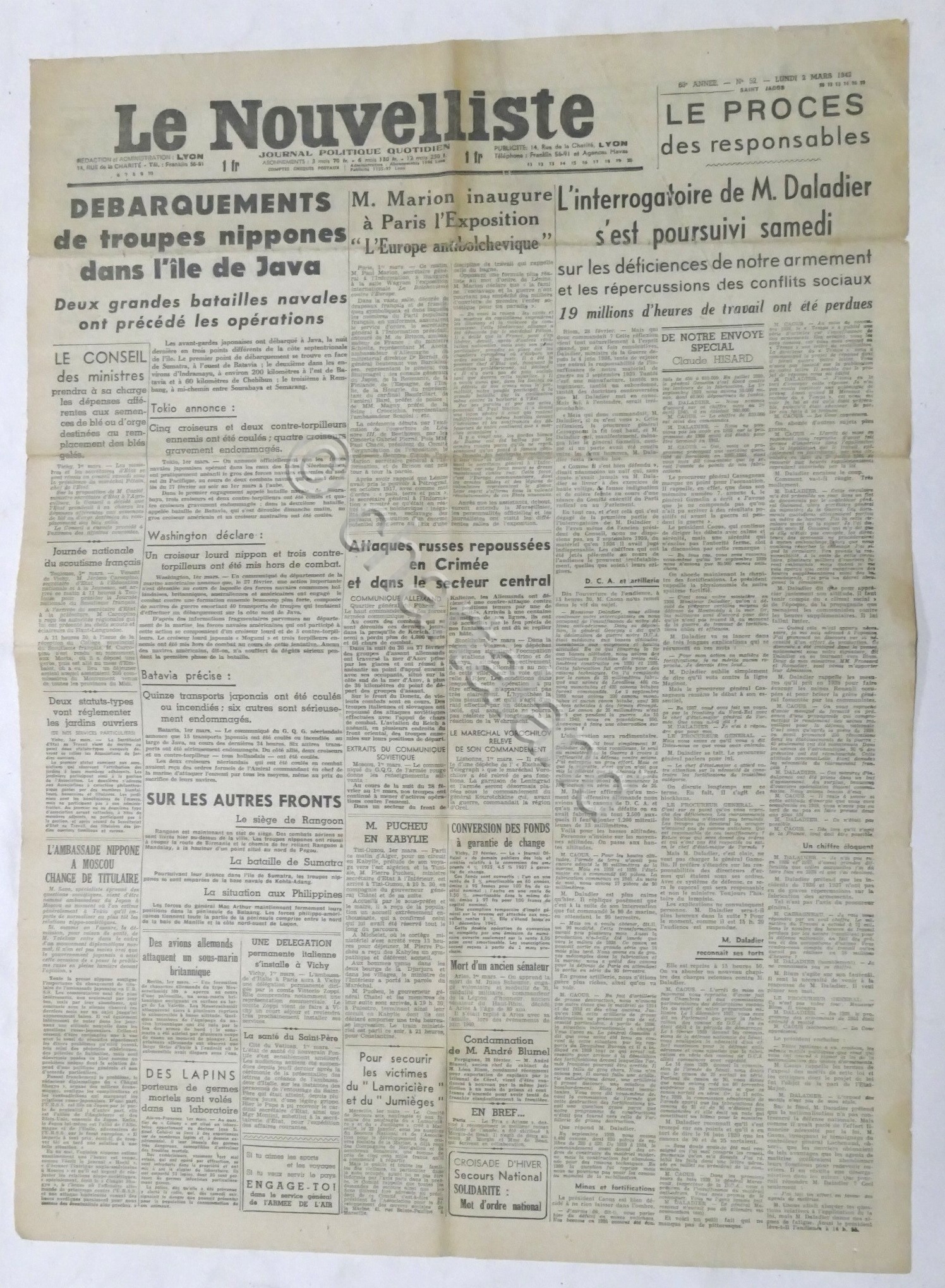 WWII Giornale - Le Nouvelliste - Journal Politique Quotidien - …