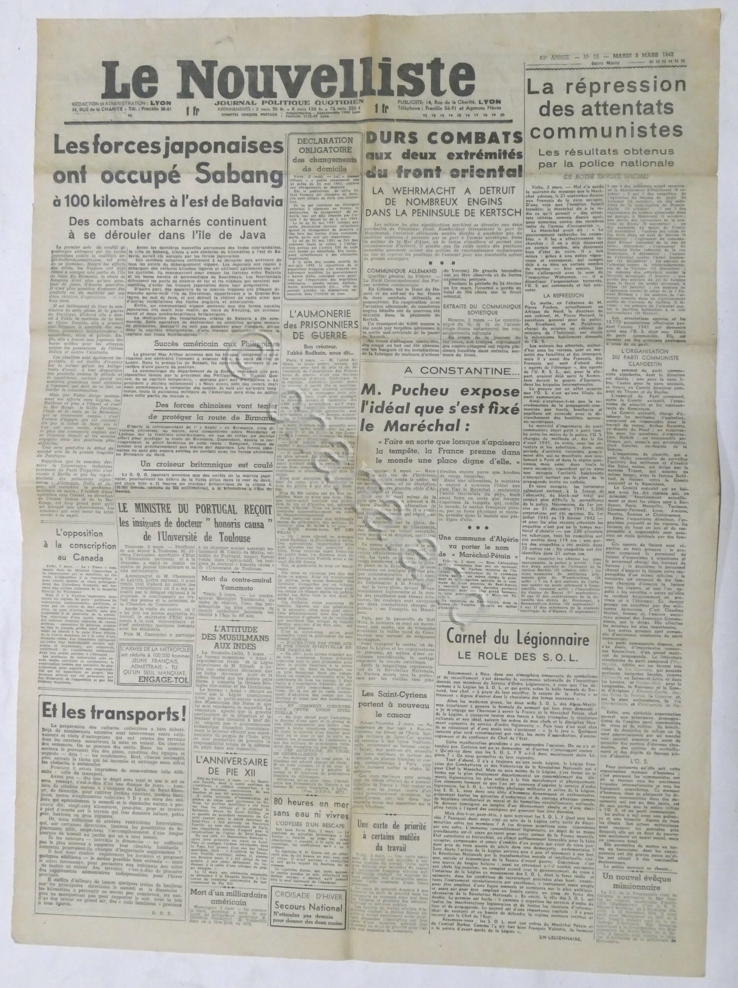 WWII Giornale - Le Nouvelliste - Journal Politique Quotidien - …