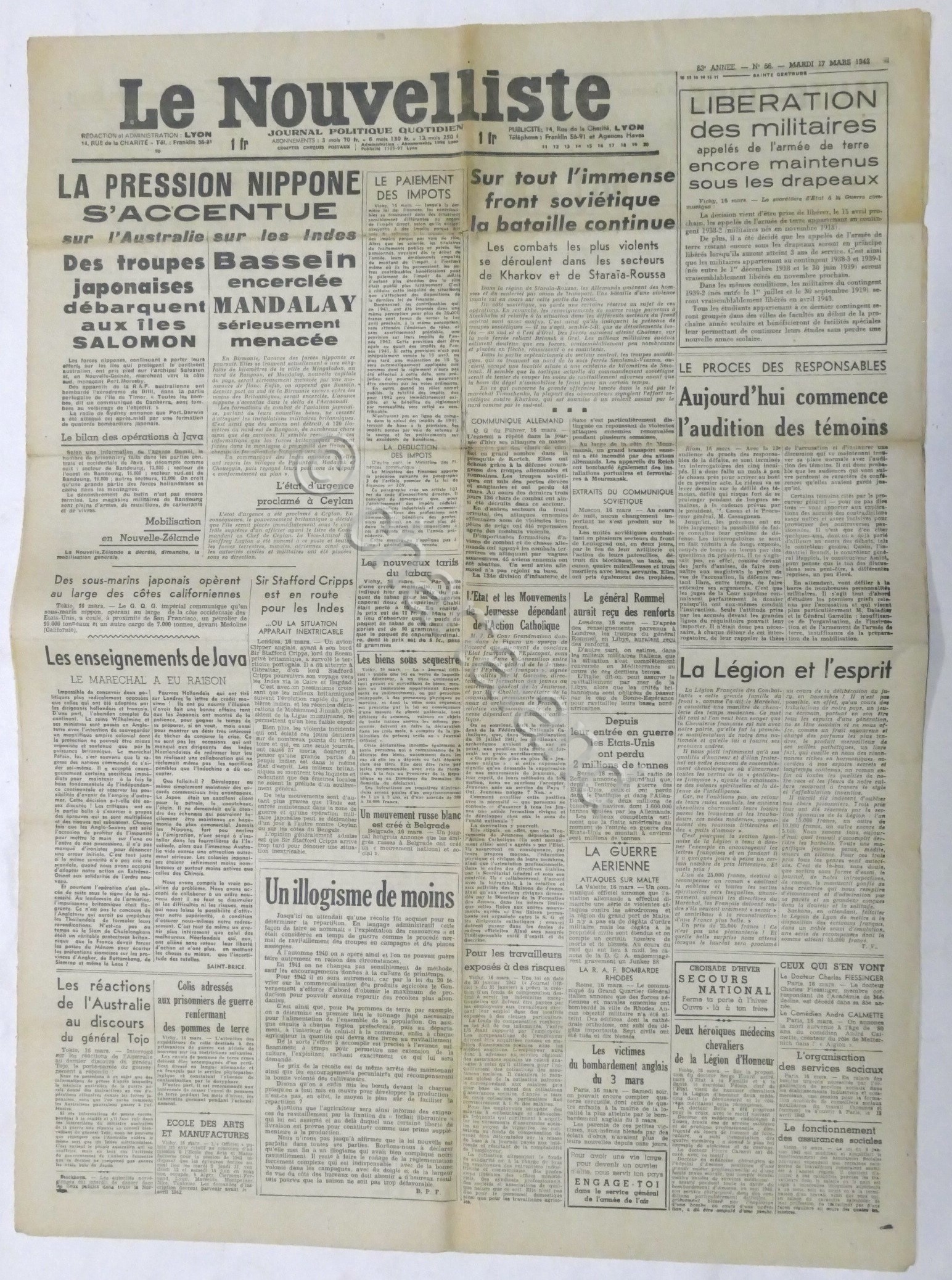 WWII Giornale - Le Nouvelliste - Journal Politique Quotidien - …