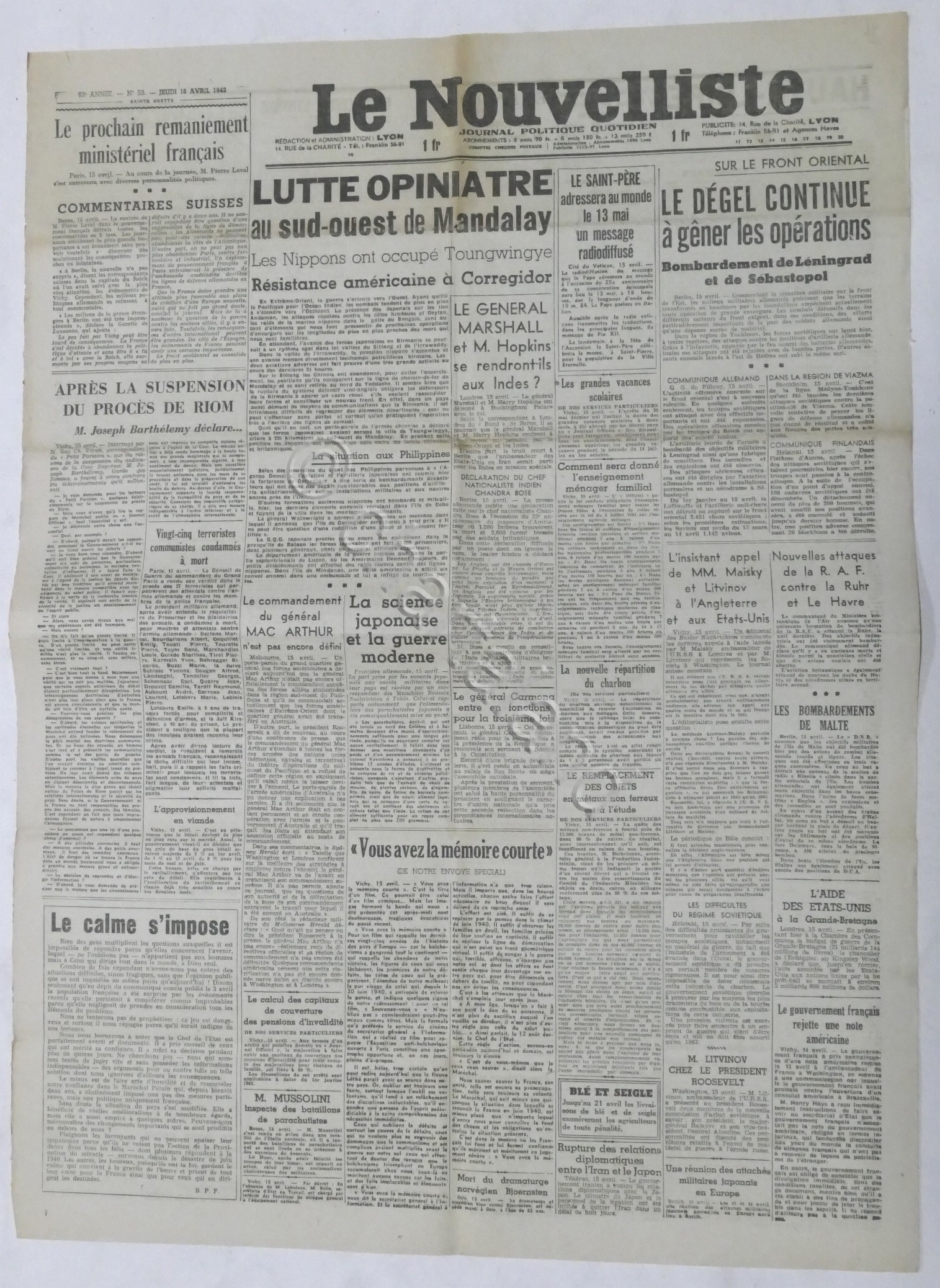 WWII Giornale - Le Nouvelliste - Journal Politique Quotidien - …