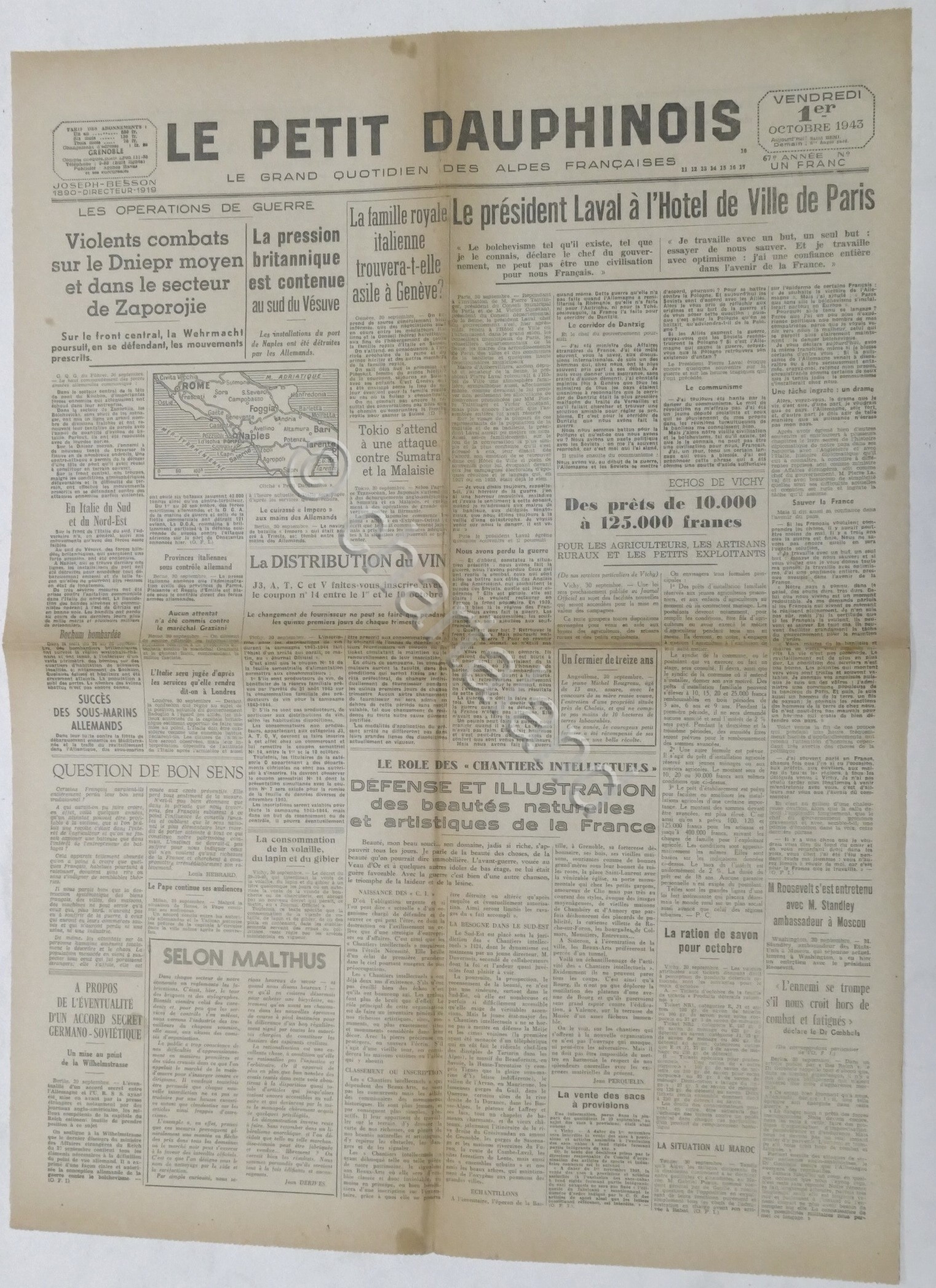 WWII Giornale - Le Petit Dauphinois 1 octobre - 1943 …